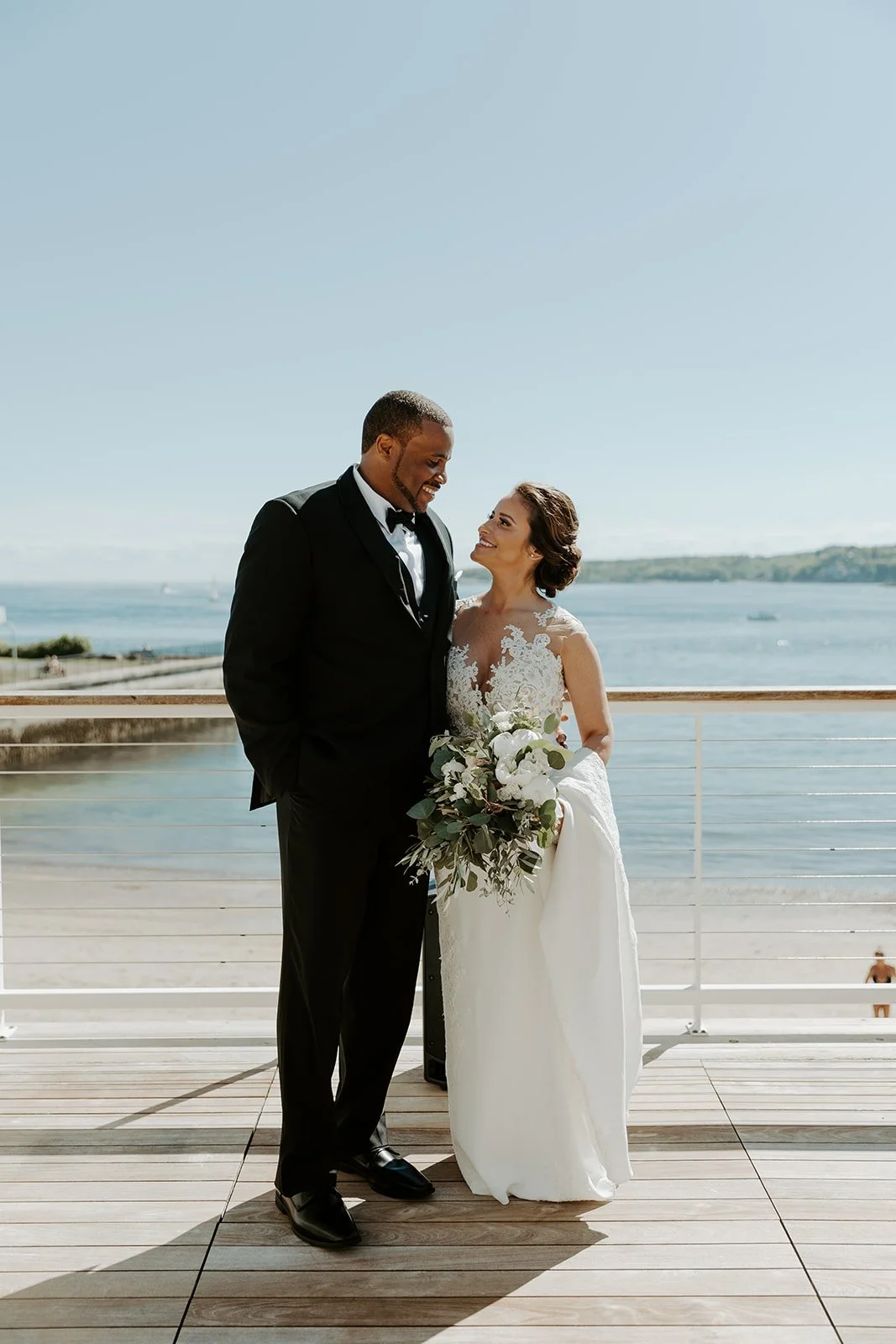 A bride and groom taking wedding photos at Beauport Hotel