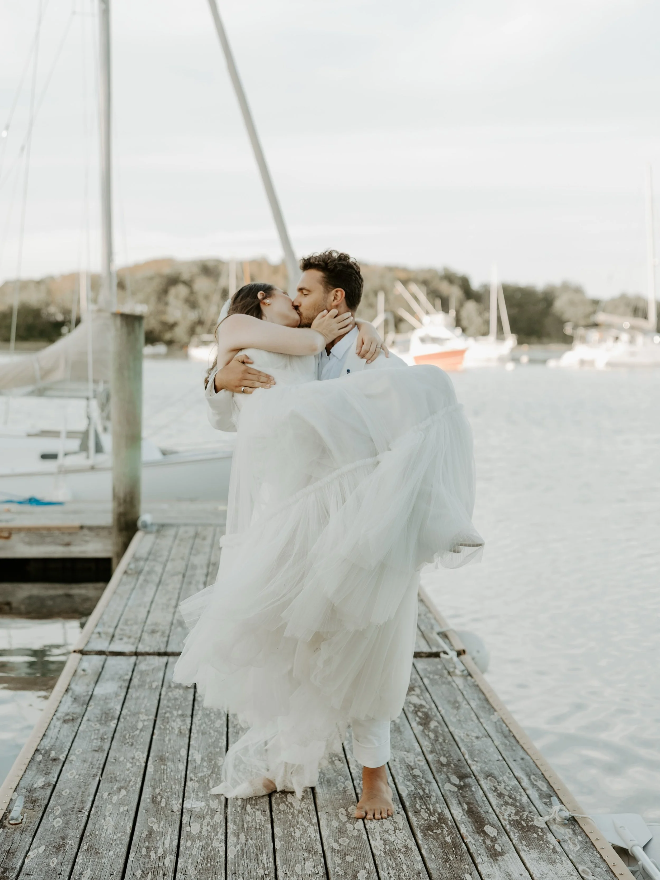 Madison &amp; Charlie got married off of Cape Cod at one of the most beautiful and remote places that has so much meaning to them and their families 🤍 It was such a special weekend full of emotion, such as Madi arriving by boat and her dad excitedly