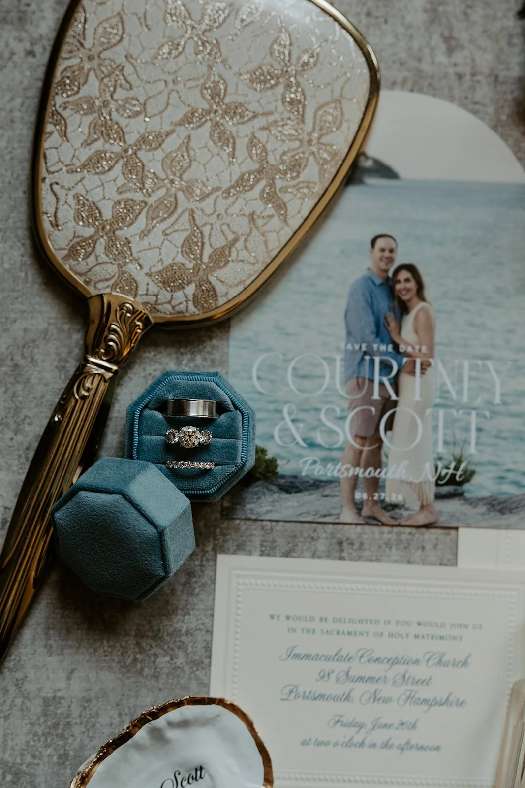 A wedding flat lay taken by a Boston wedding photographer