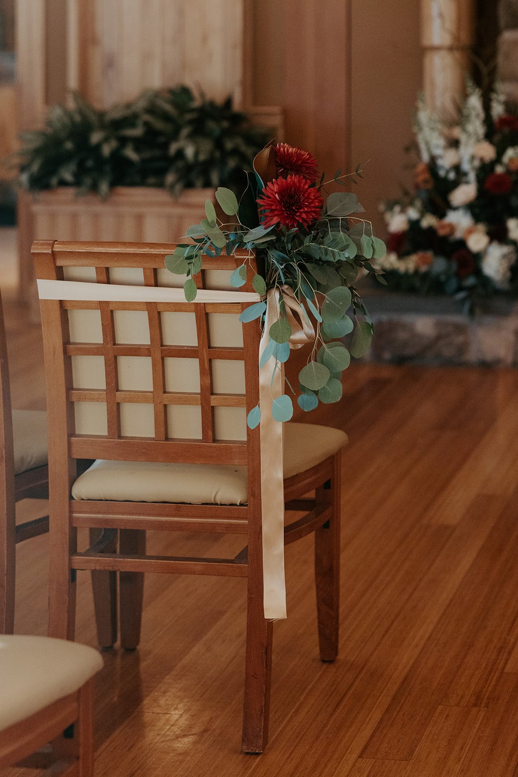A wedding ceremony inside of the Red Barn at Outlook Farm