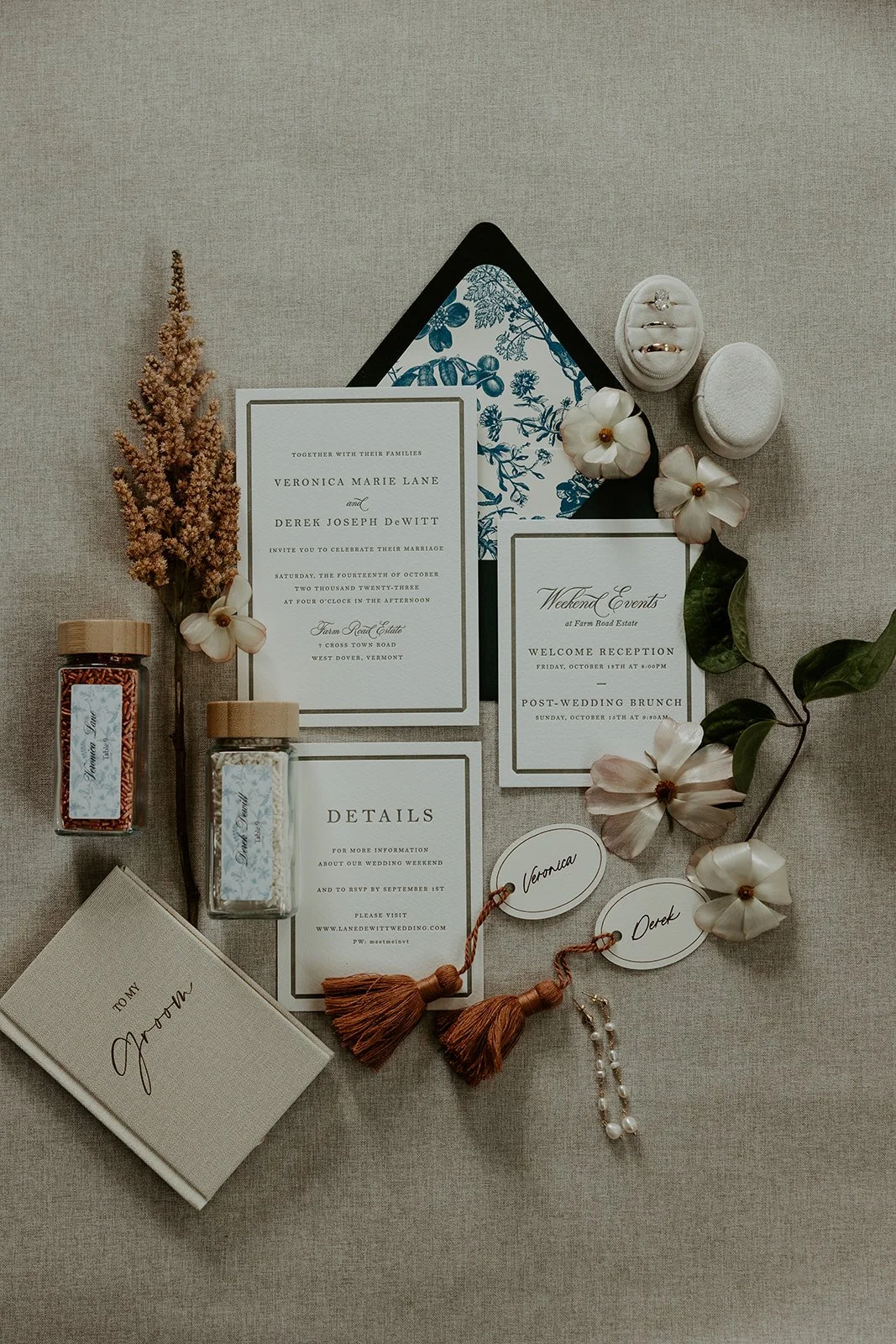 A wedding flat lay from a fall wedding