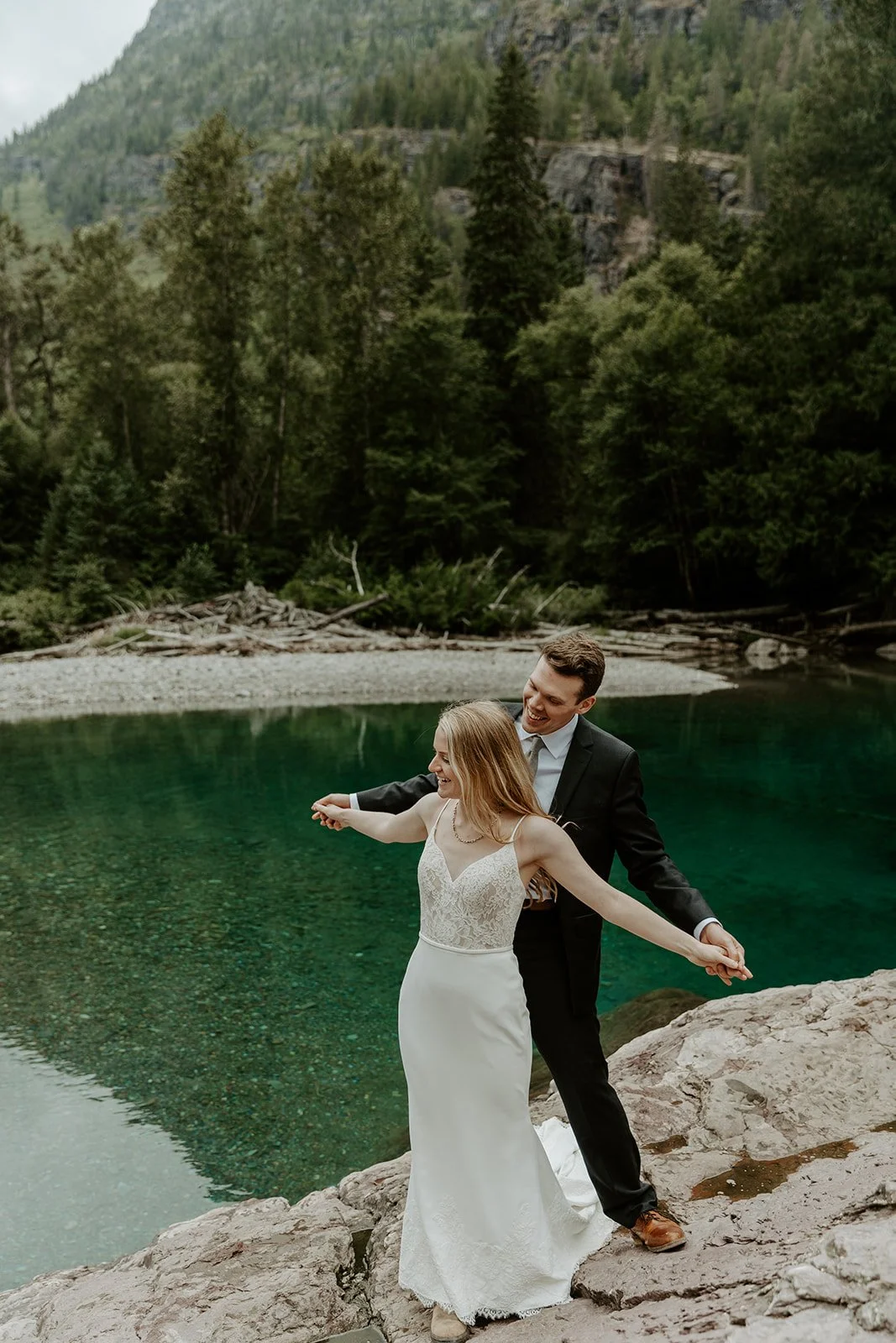 A bride and groom at Glacier National Park