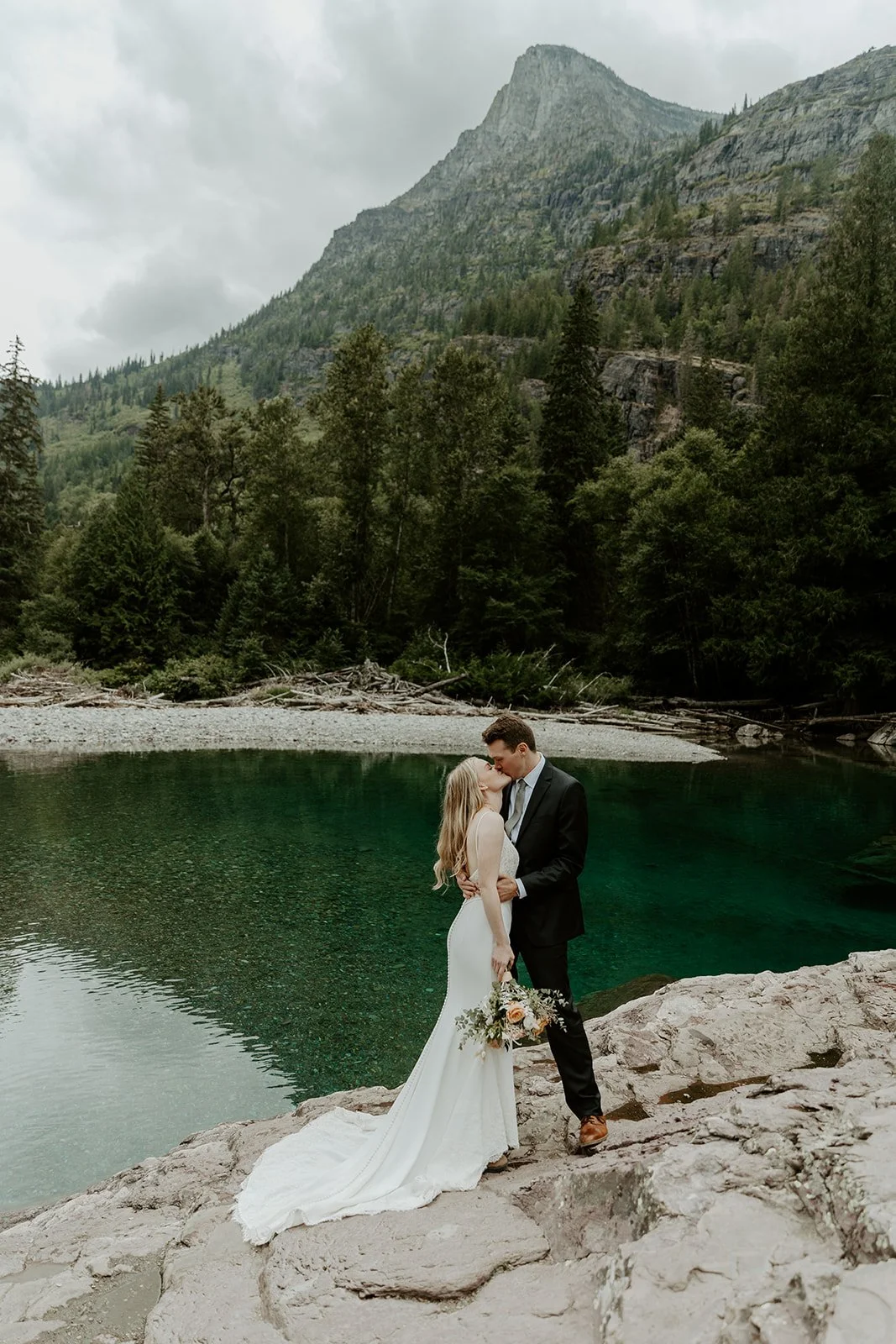 A bride and groom at Glacier National Park