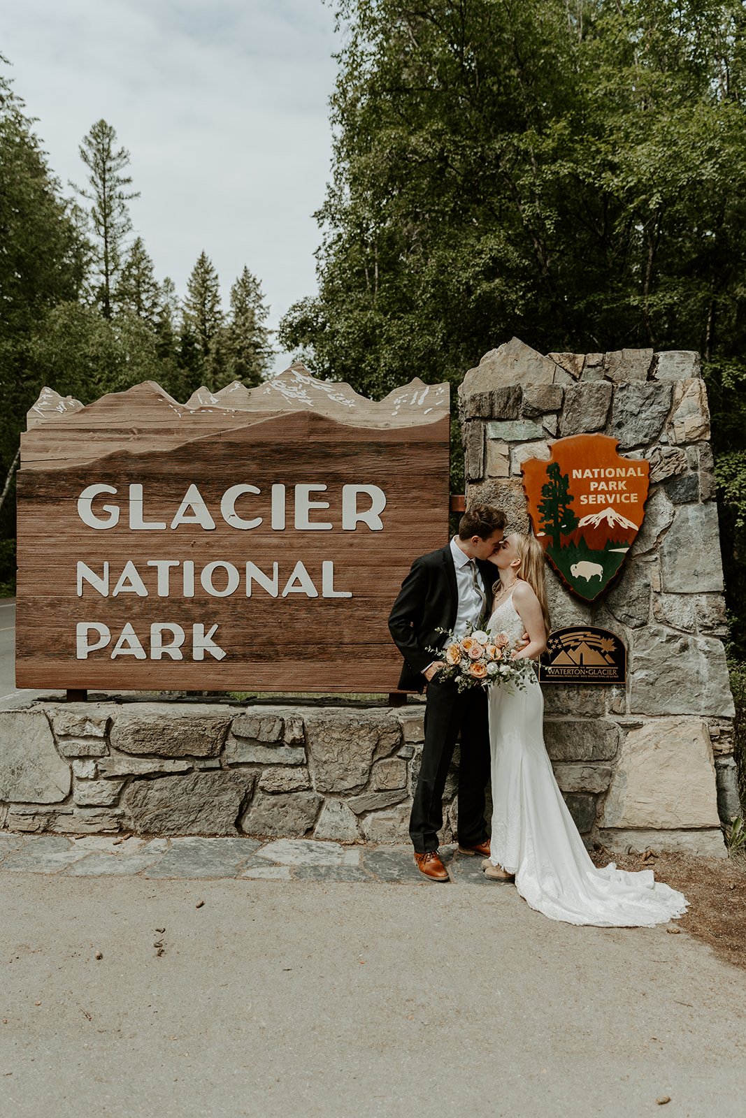 A bride and groom at Glacier National Park