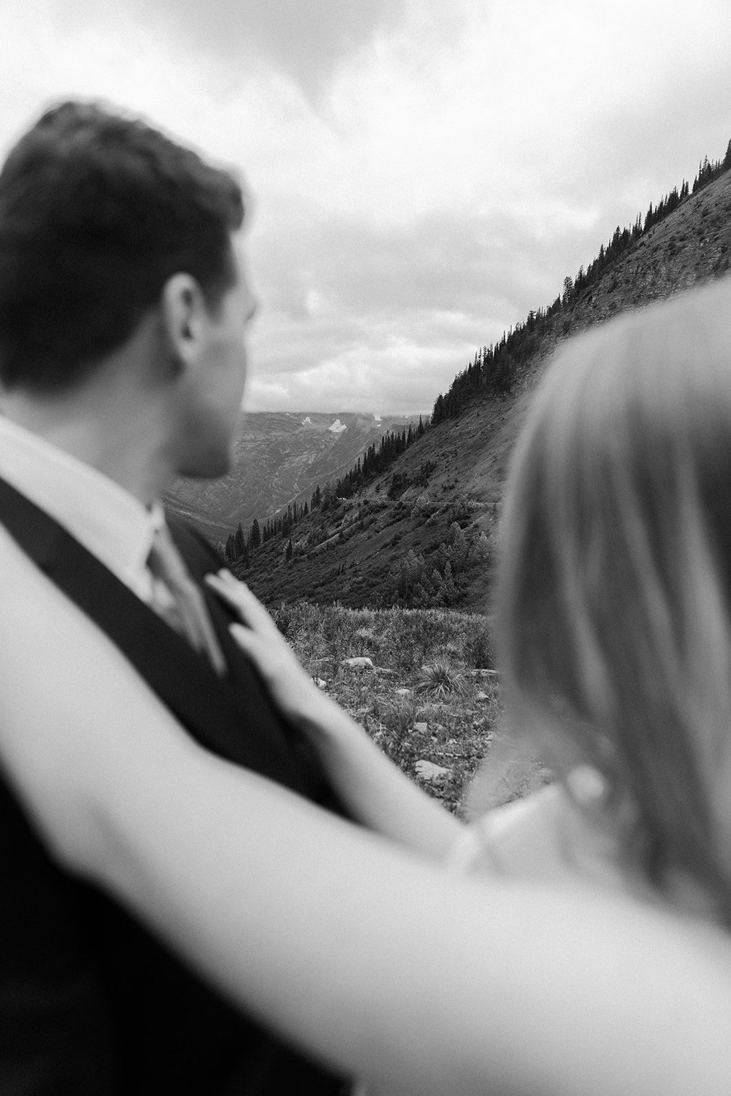 A bride and groom at a mountain elopement location