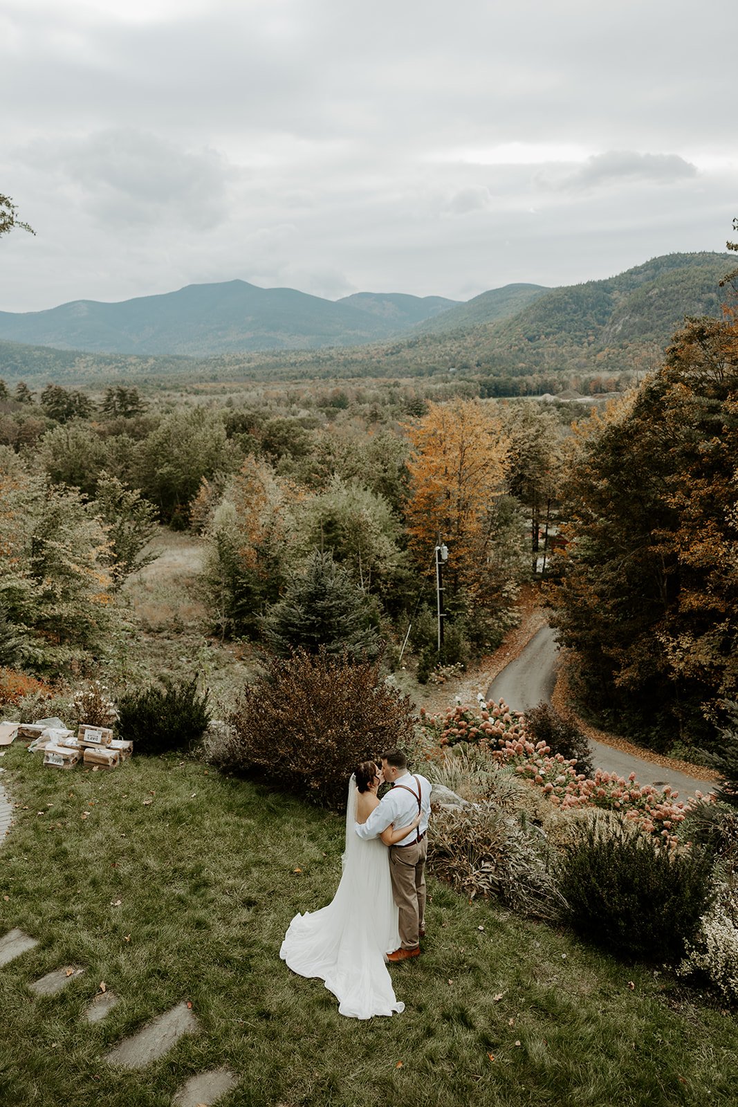 A bride and groom in New Hampshire