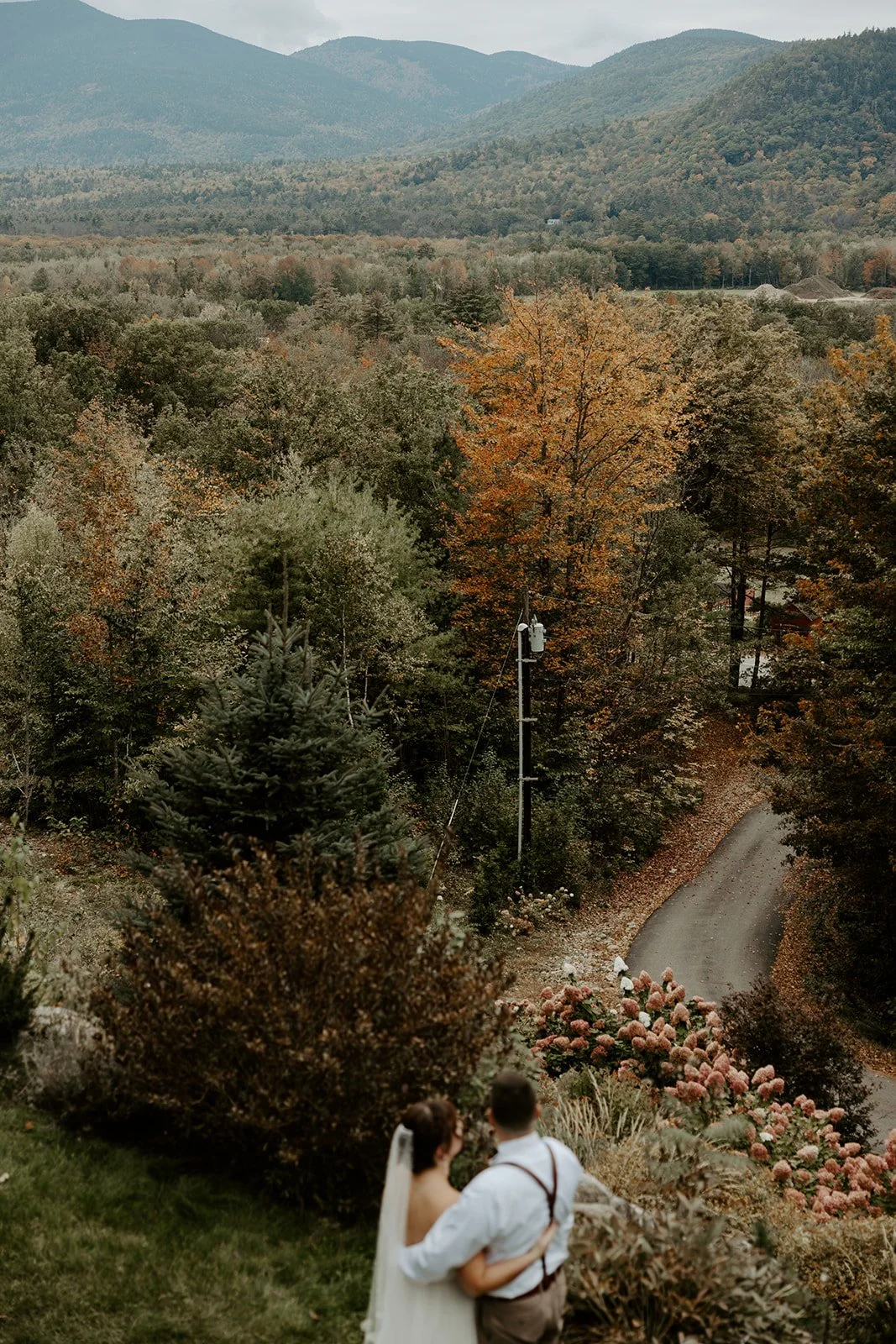 A bride and groom in New Hampshire