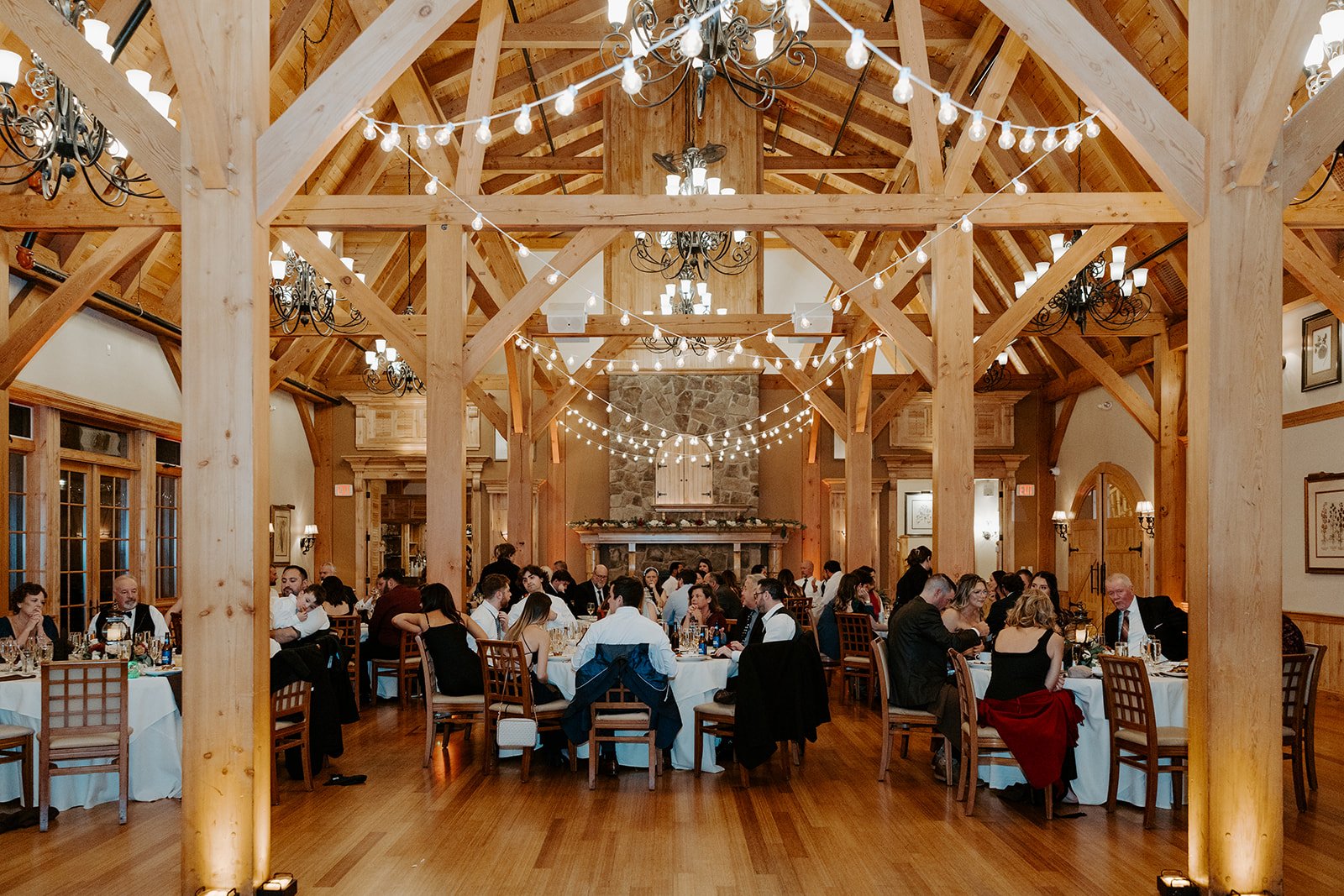 A barn in Maine set up for a wedding reception