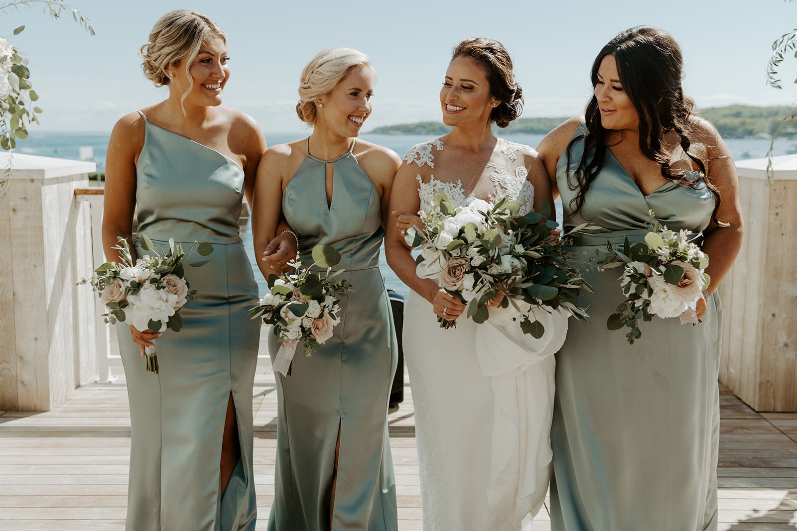 A bride and bridesmaids taking photos