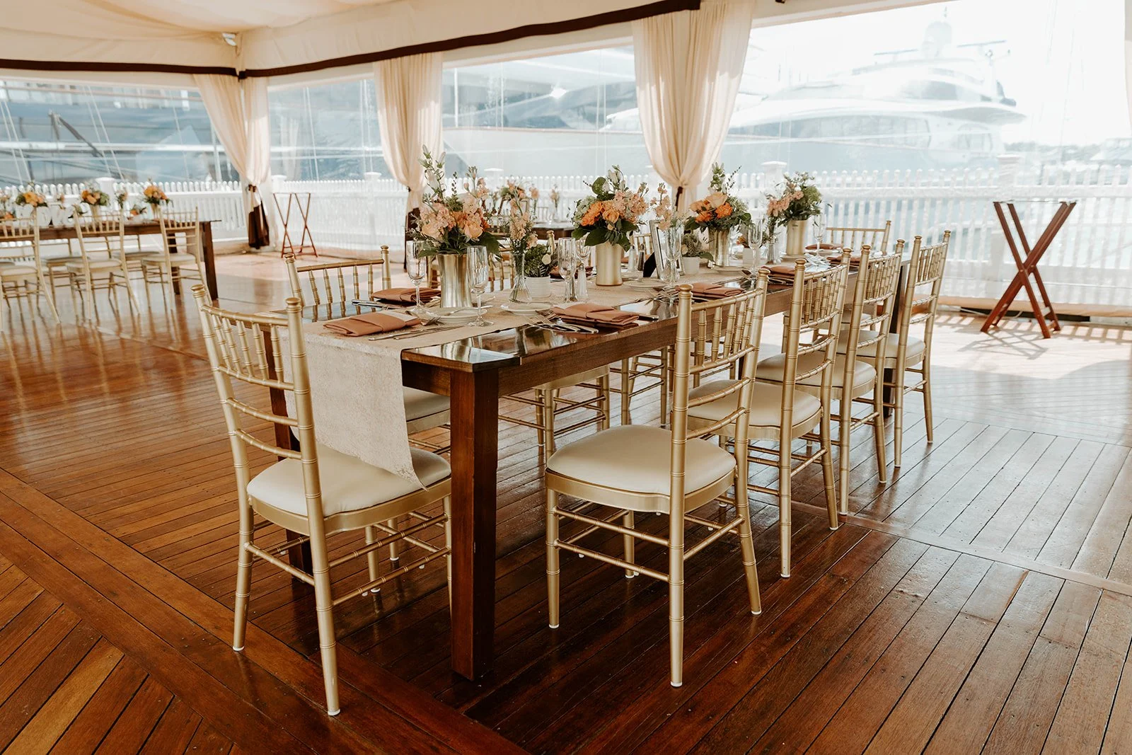 A tented wedding reception at Regatta Place in Rhode Island