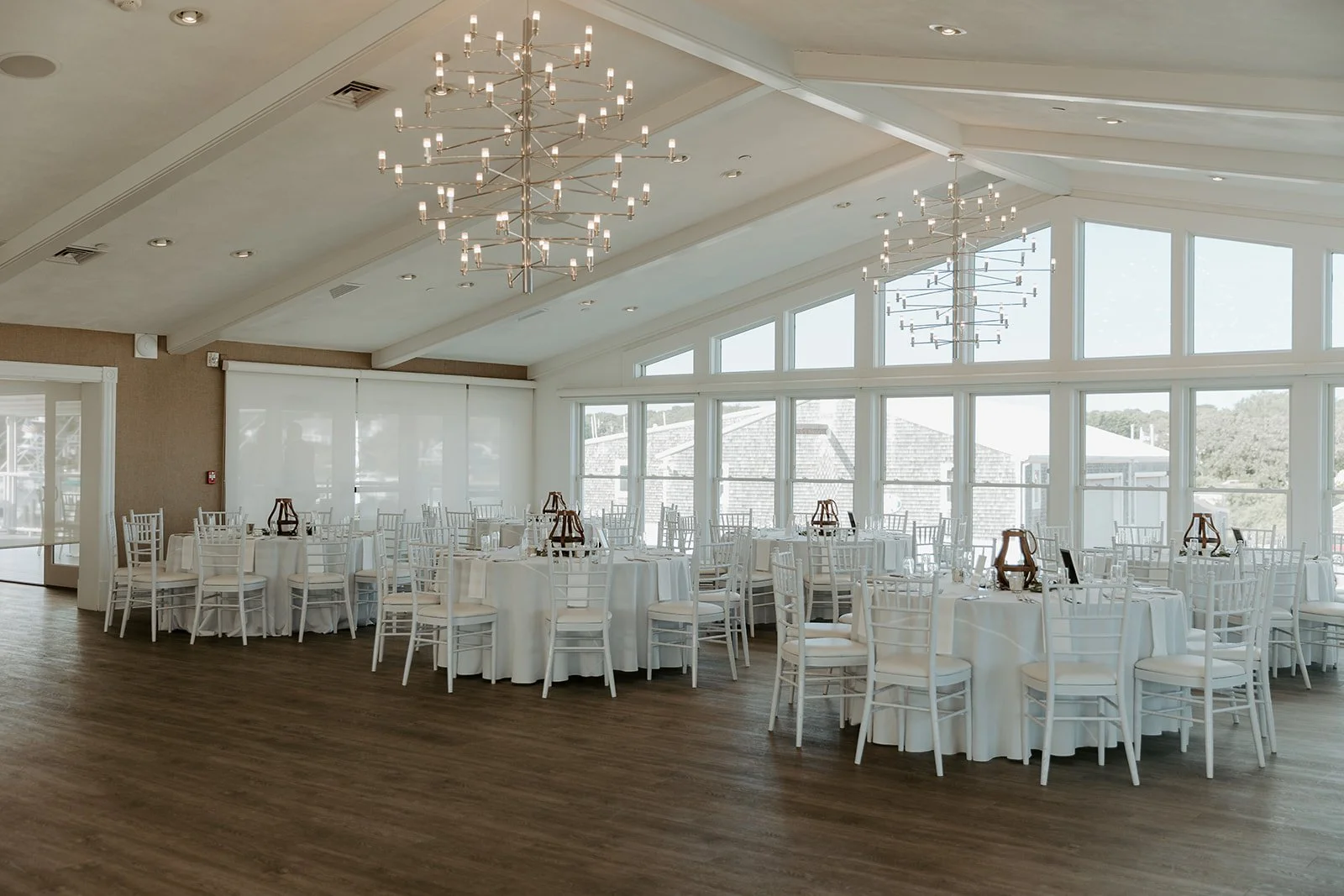 A wedding reception setup at Wychemere Beach Club