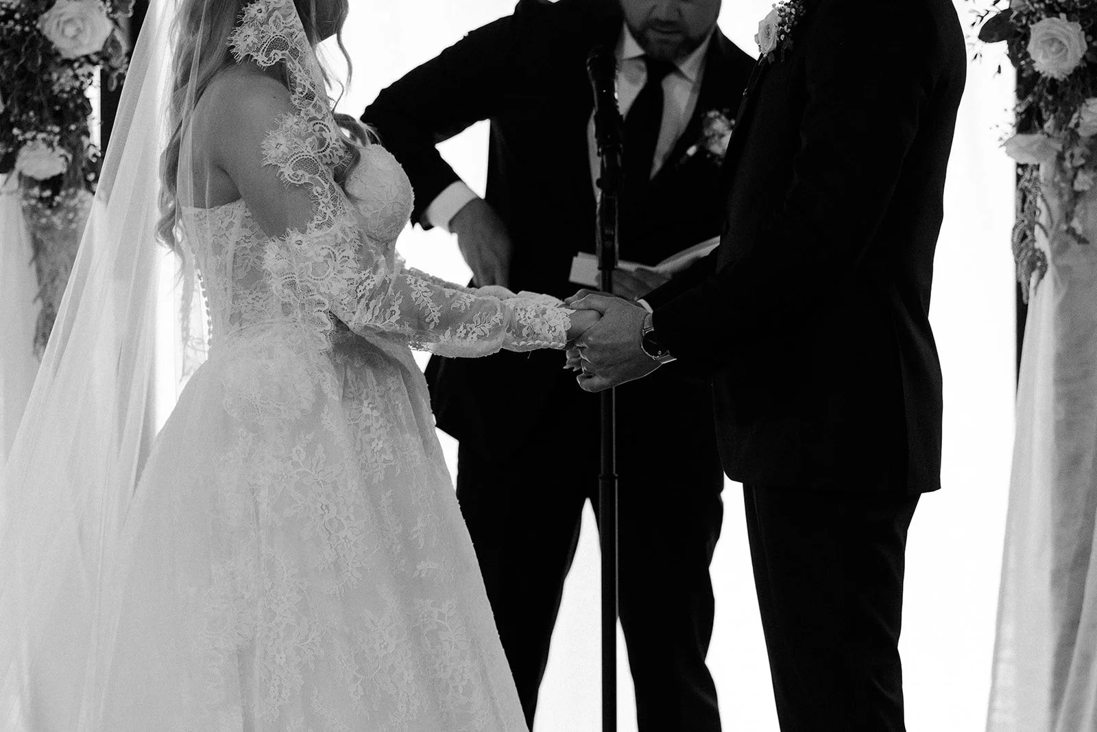 A bride and groom during their wedding ceremony