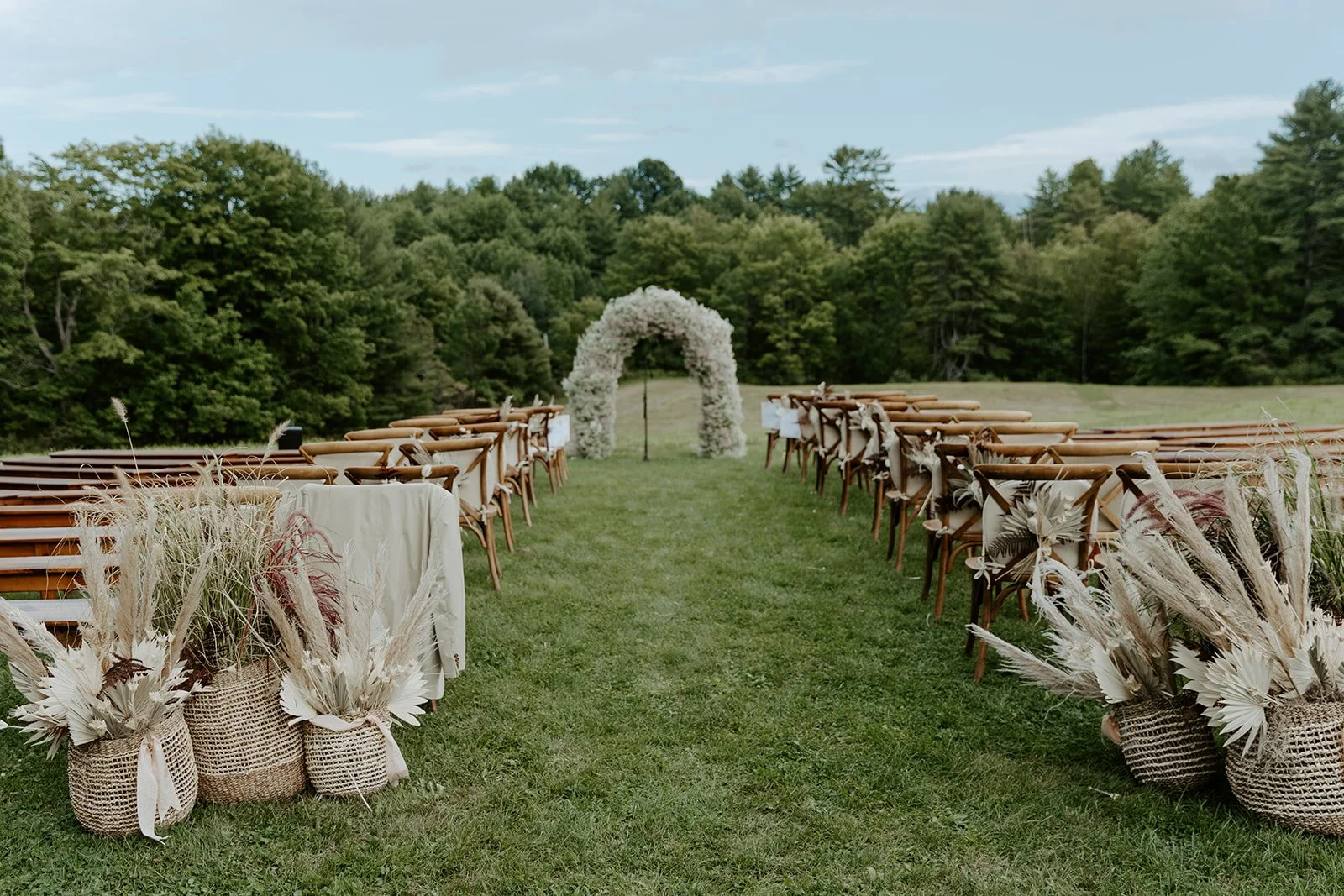A wedding ceremony at Skyline Farm, a Maine wedding venue