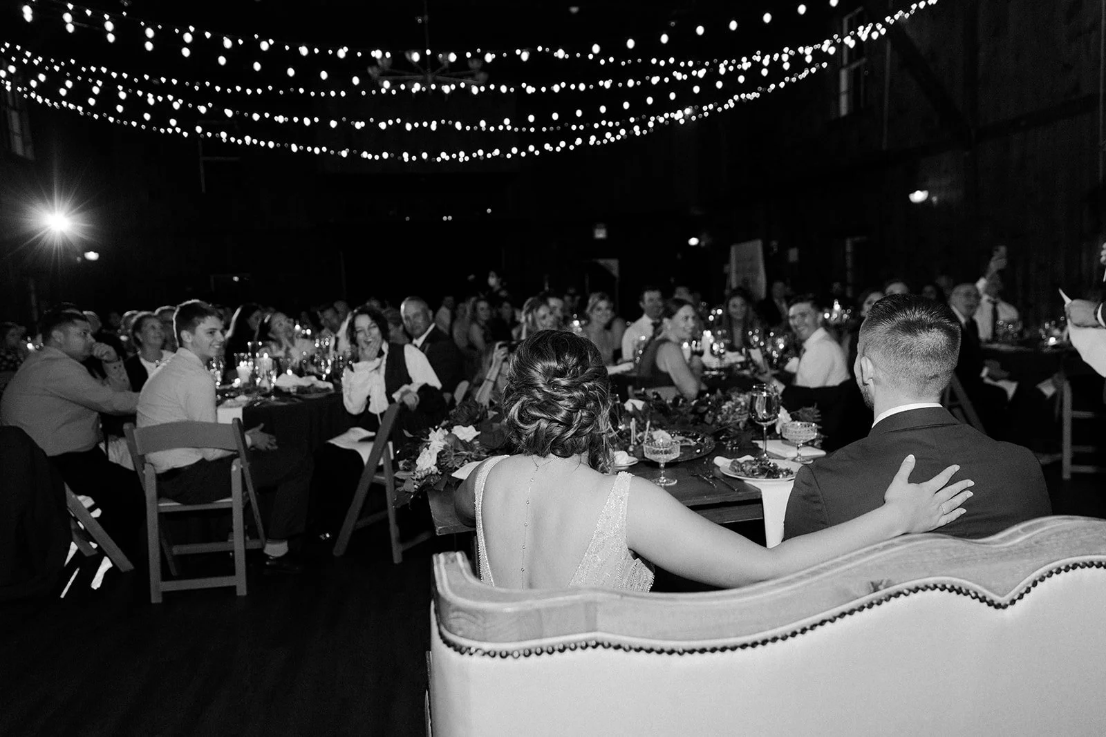 A bride and groom at their wedding reception