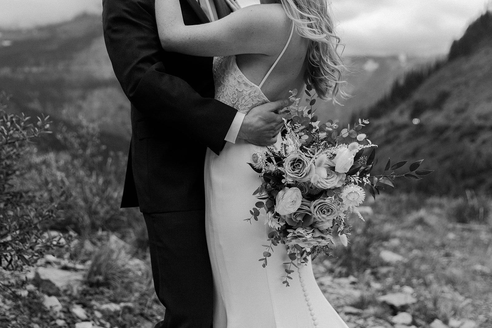 A wedding photo from a mountain elopement