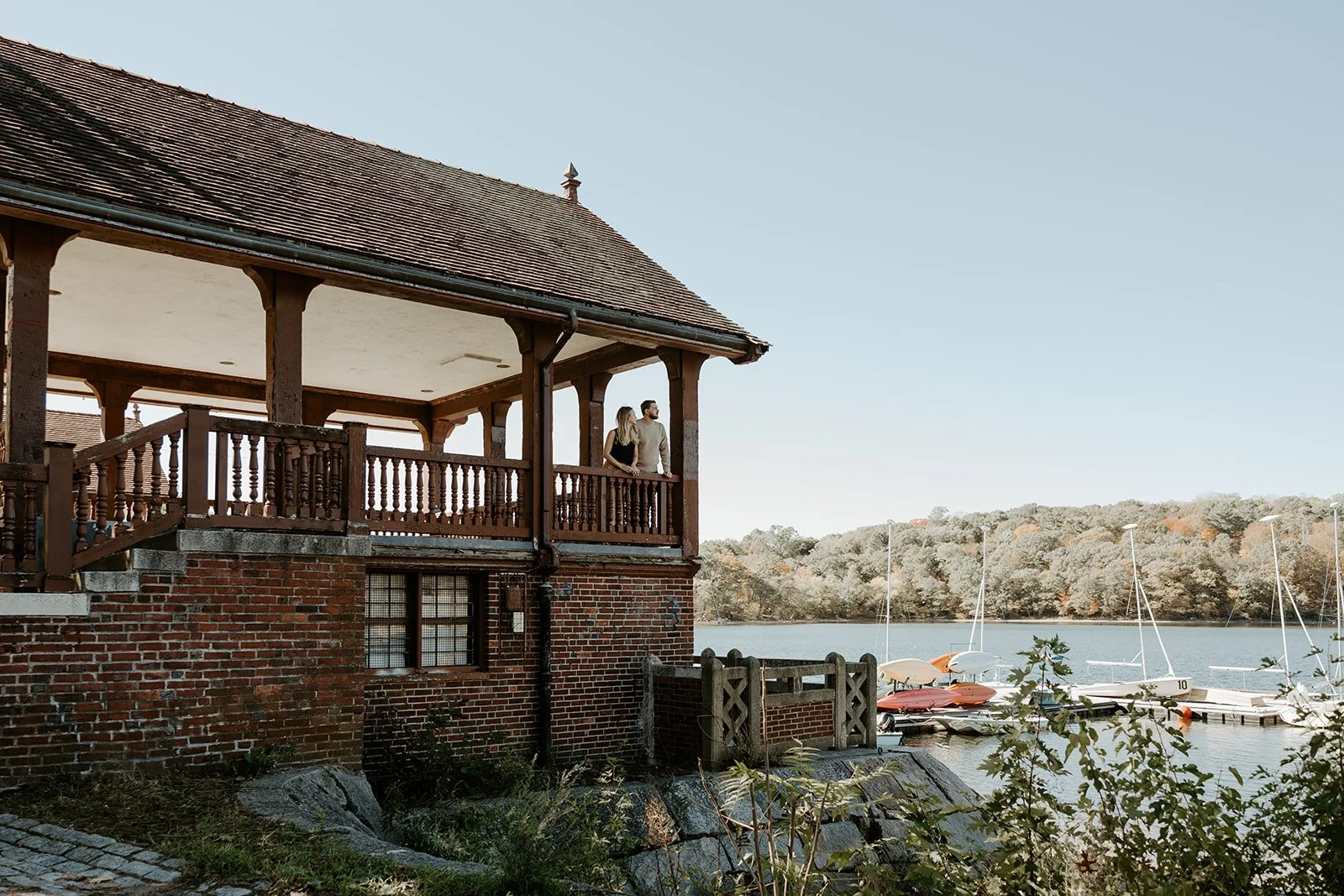 A couple looking at the view from Jamaica Pond