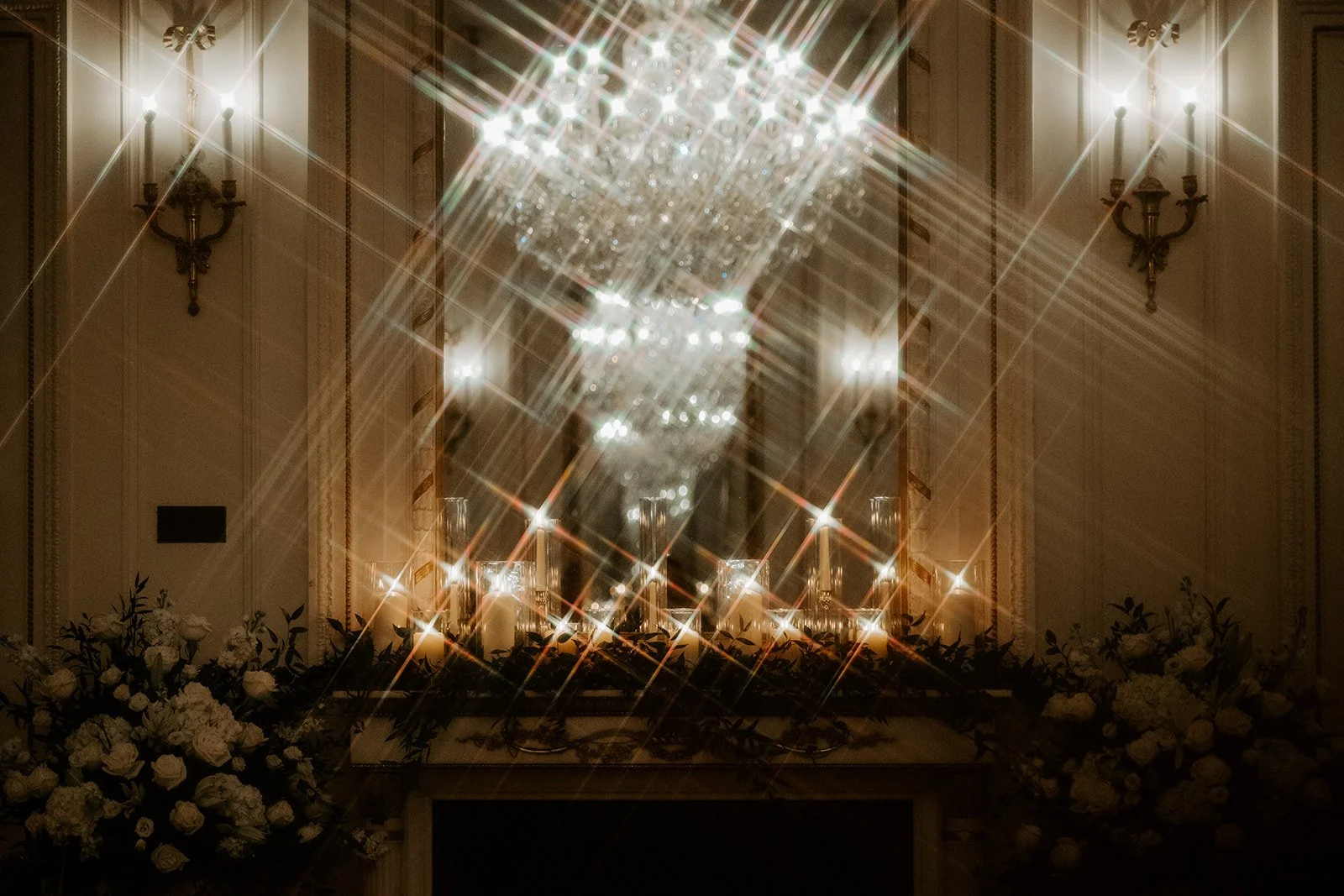 A wedding chandelier at an estate wedding