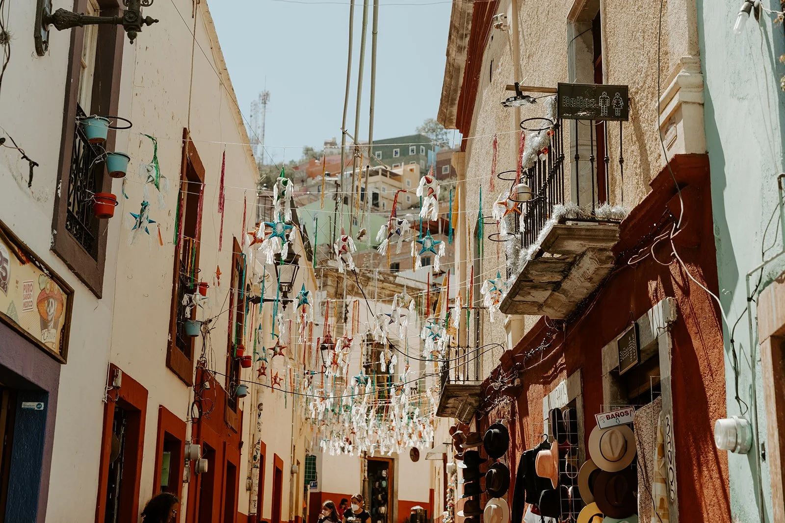 Wedding decorations lined on the streets in destination wedding location Mexico
