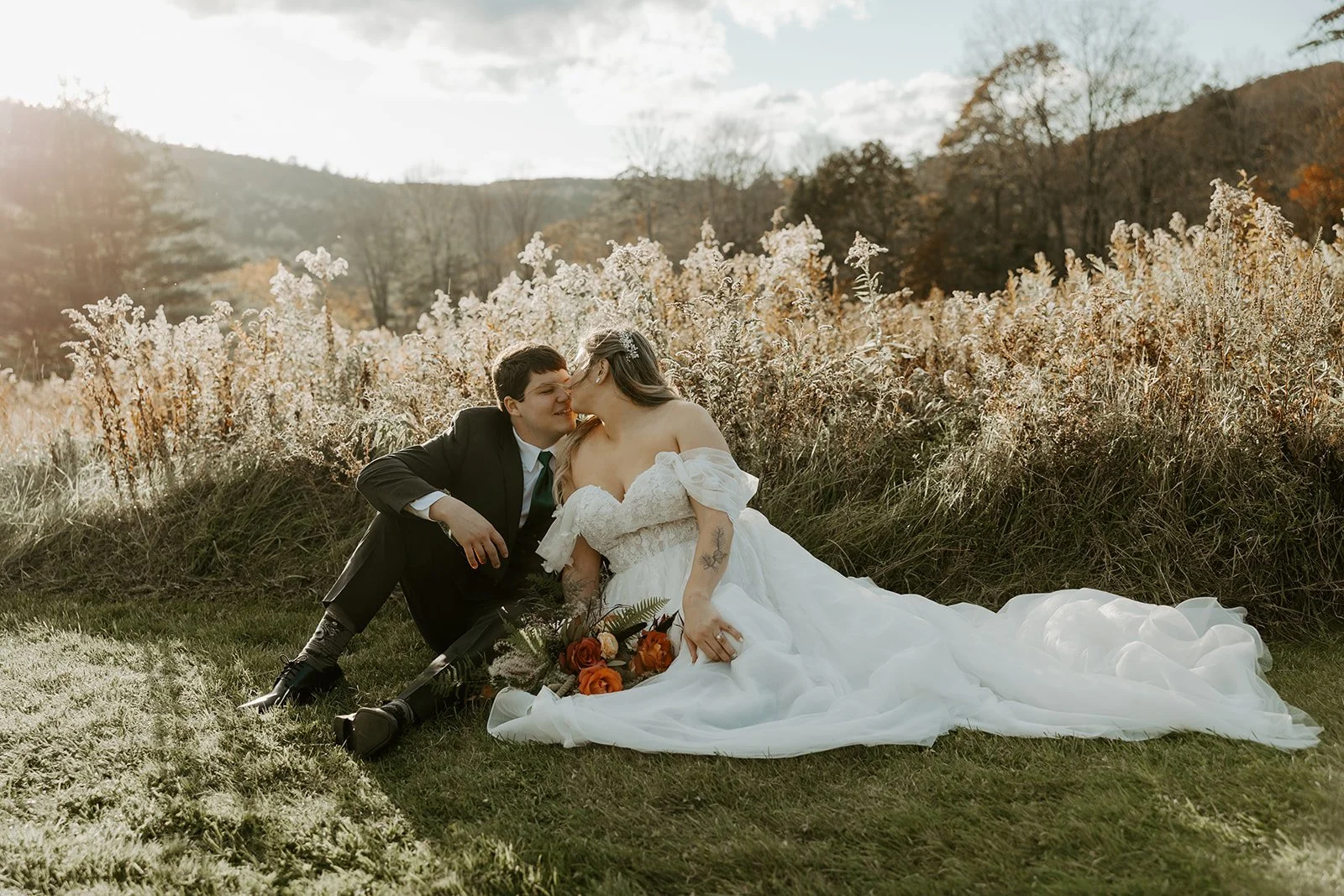 A bride and groom showing why fall is the best time to get married