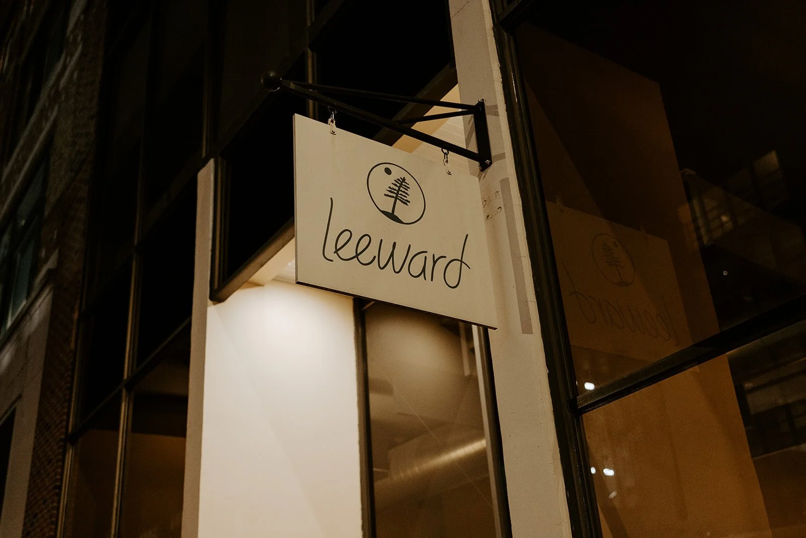 The sign for Leeward, a restaurant in Maine