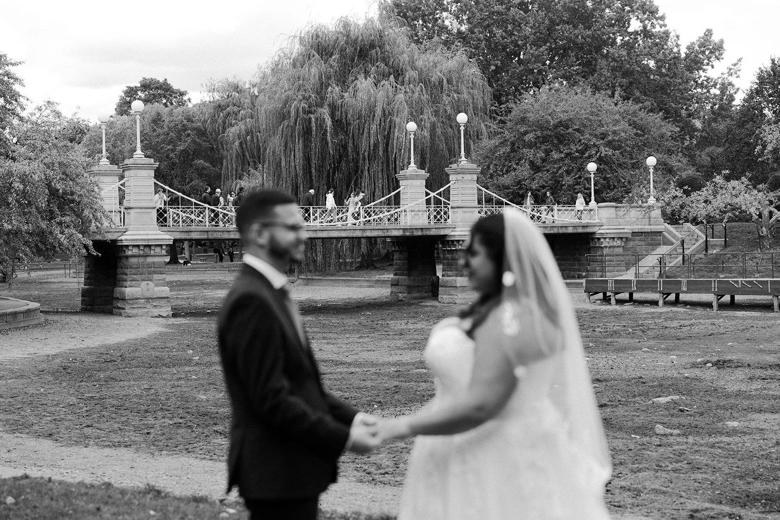 A bride and groom at their Boston Public Garden wedding