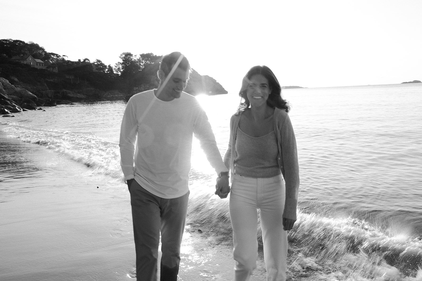 A black and white engagement photo from a Massachusetts engagement photo location