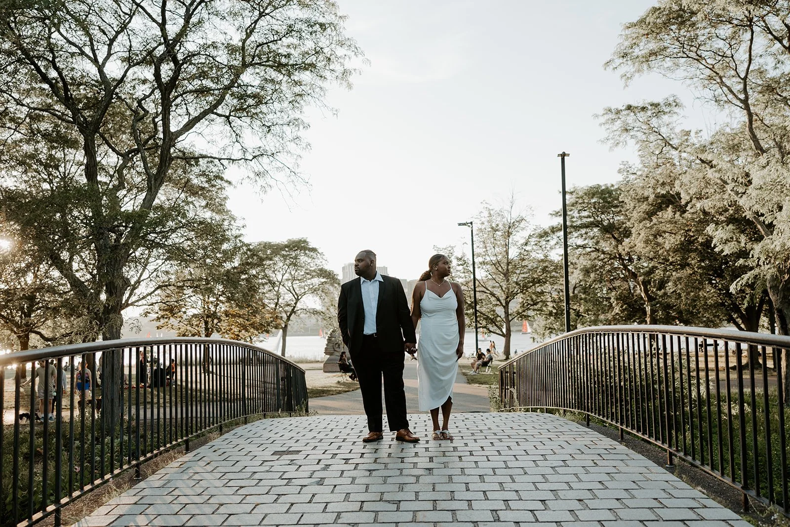 A couple on a bridge at the Esplanade