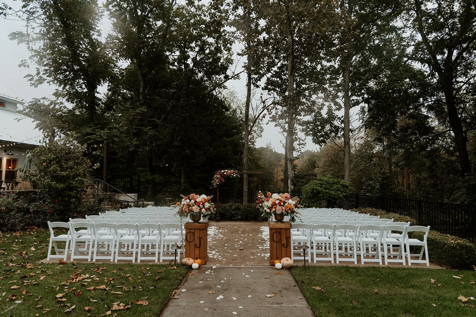 A wedding ceremony setup at the Grove at Briar Barn Inn
