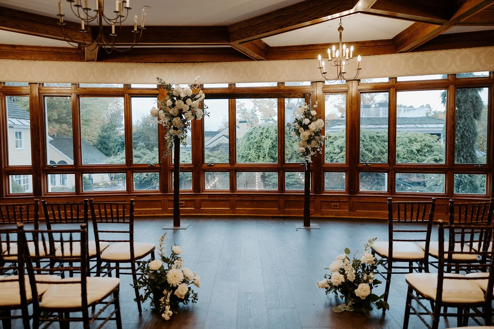 An indoor wedding ceremony for rain on a wedding day