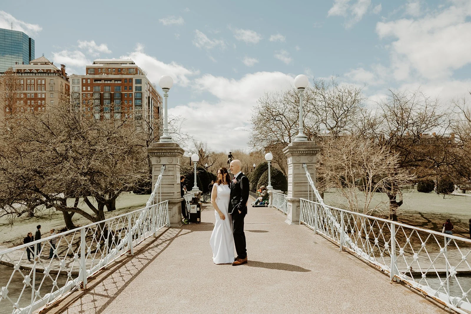 A bride and groom at their new england elopement in spring