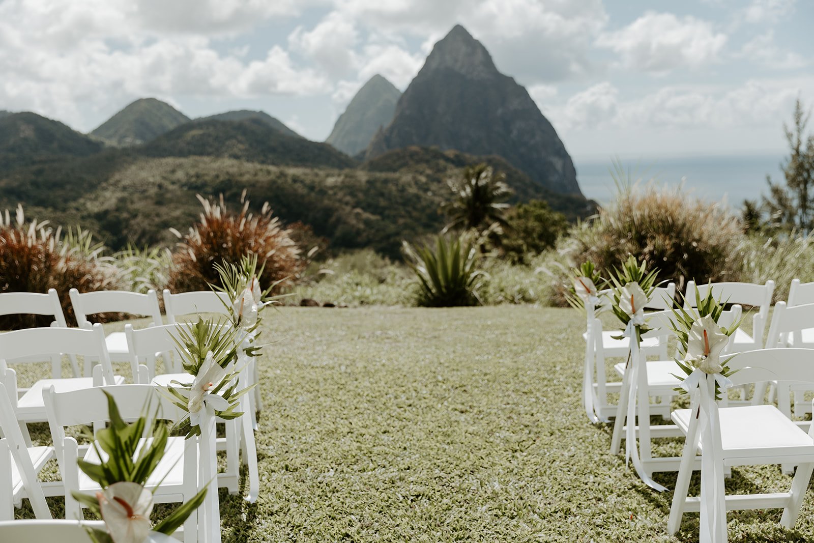 A wedding ceremony setup at destination wedding location st lucia