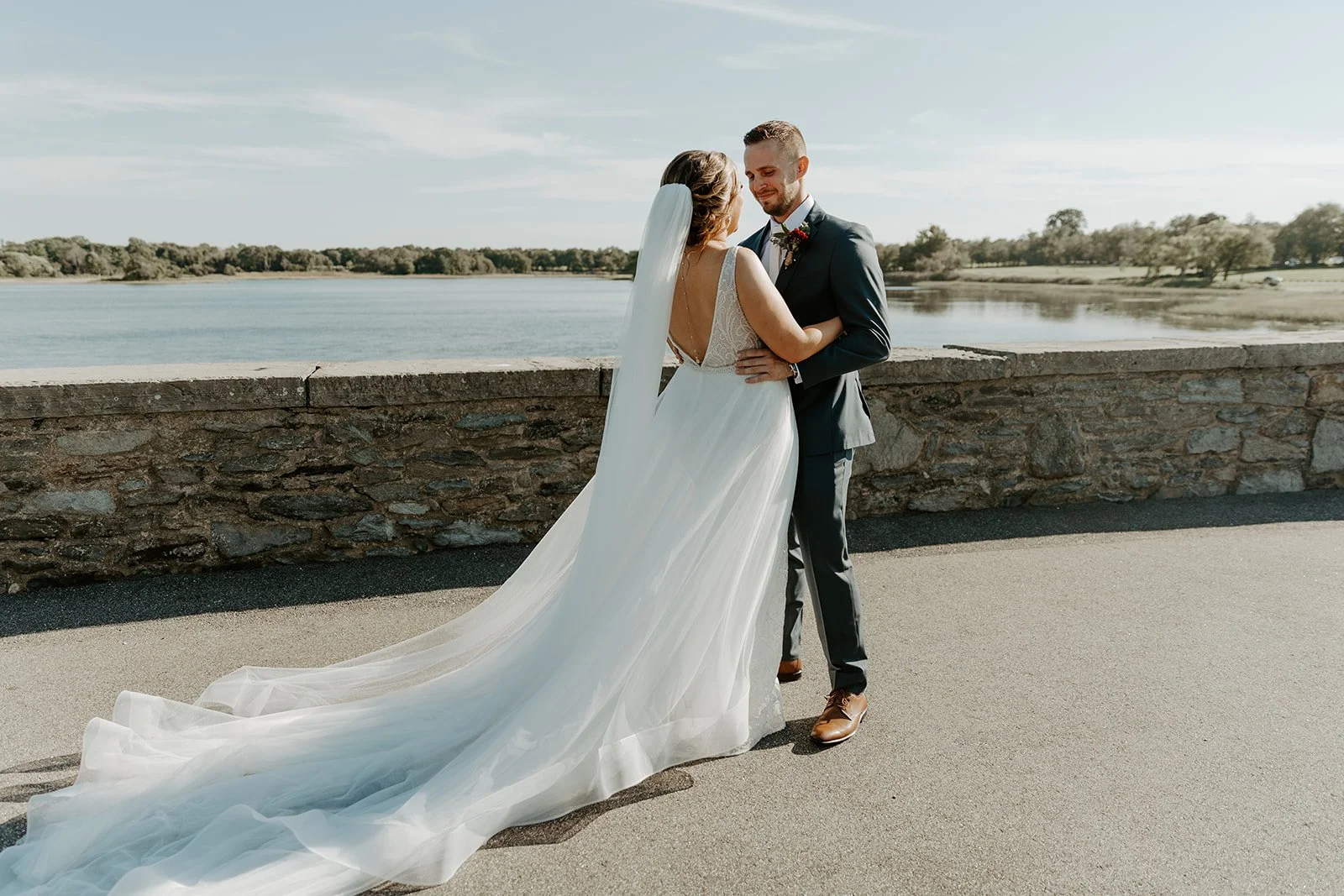 A bride and groom after their wedding first look