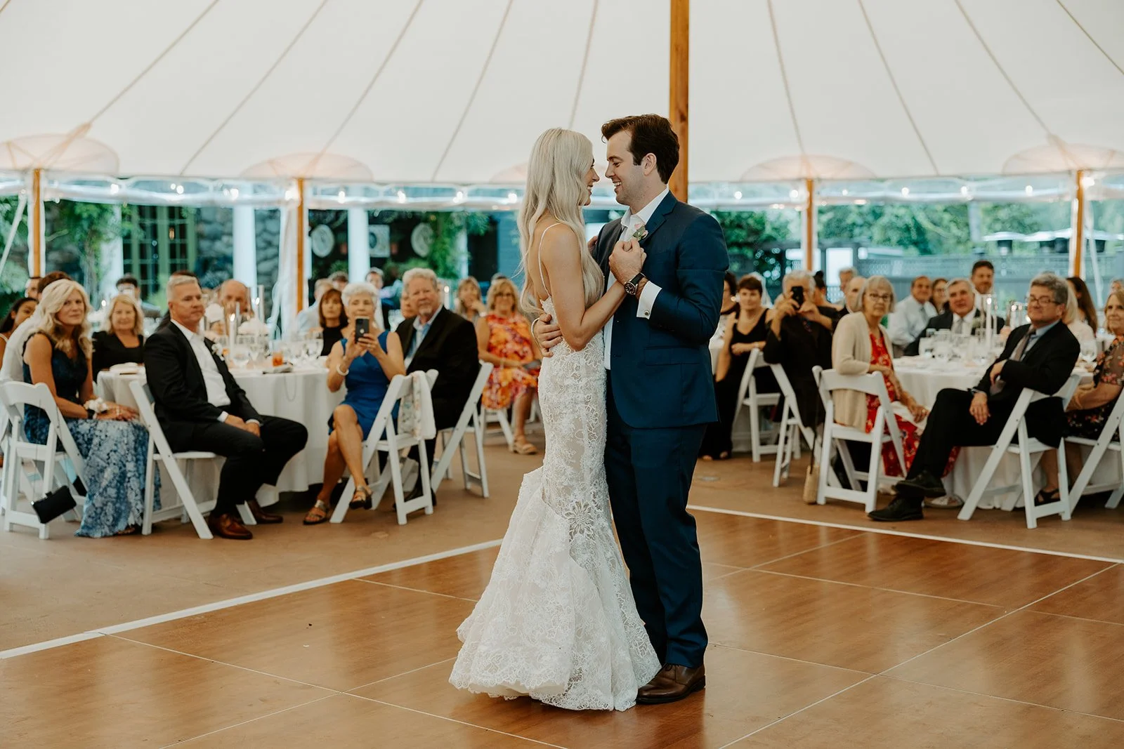 A couple sharing their first dance at their Willowdale Estate wedding