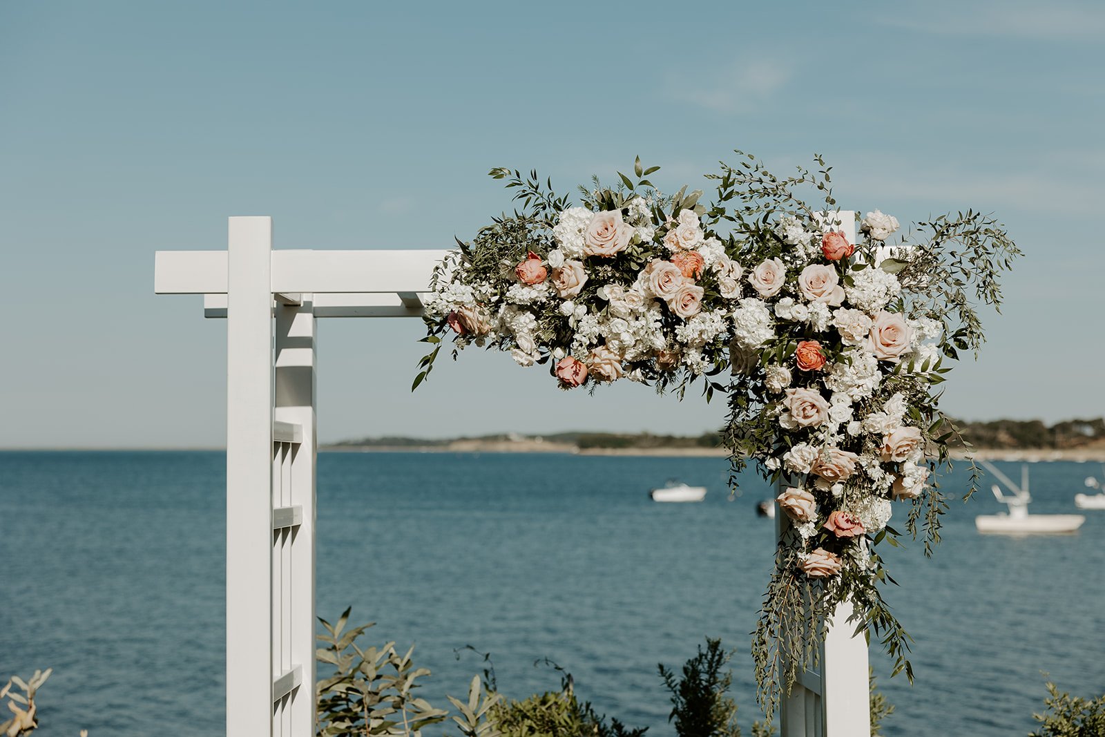 A wedding ceremony setup at Wequassett Resort