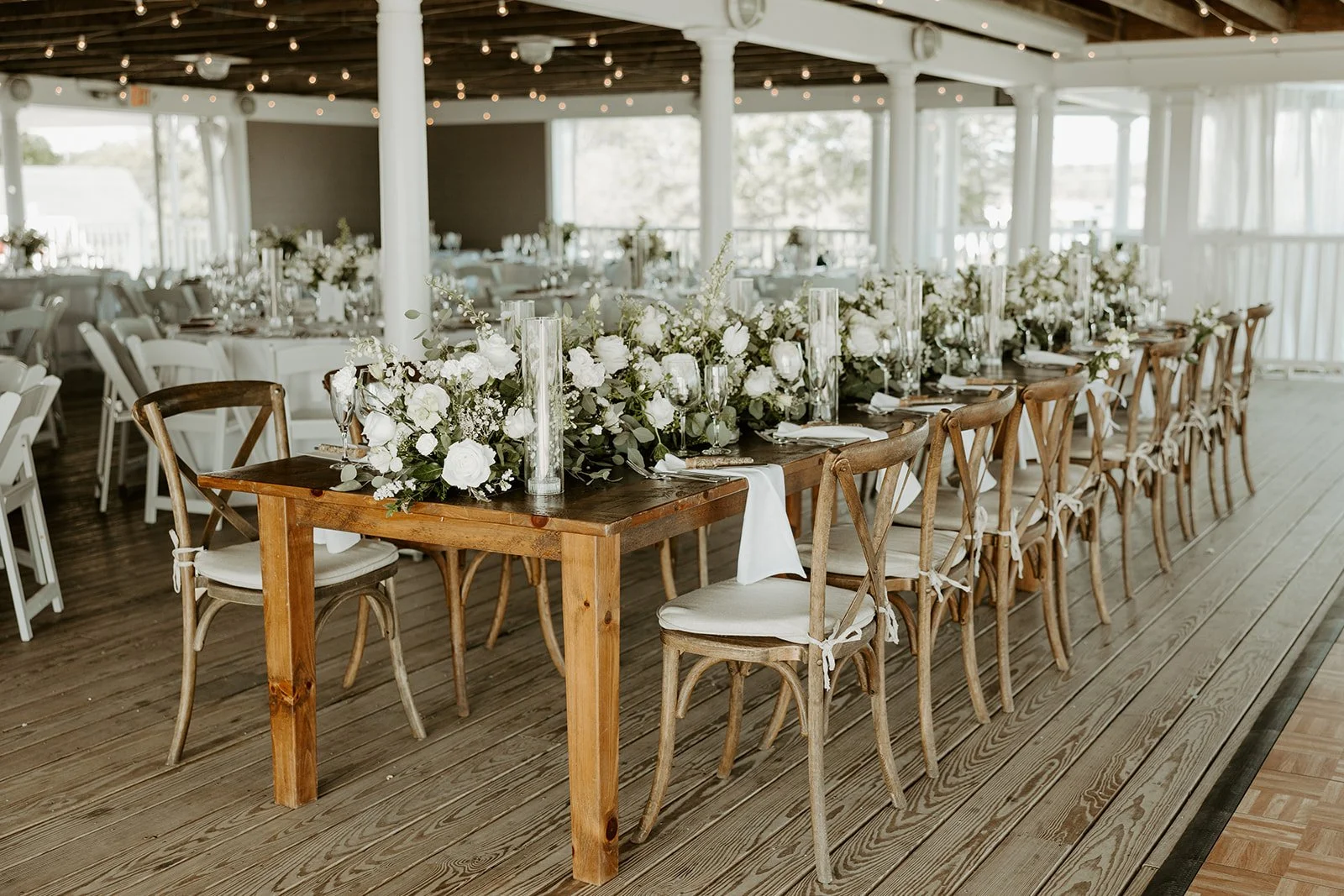 A wedding reception setup at cape cod wedding venue shining tides