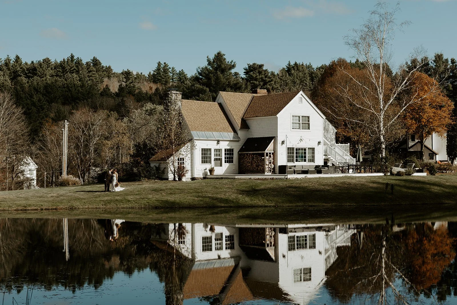 A bride and groom at their Vermont wedding venue