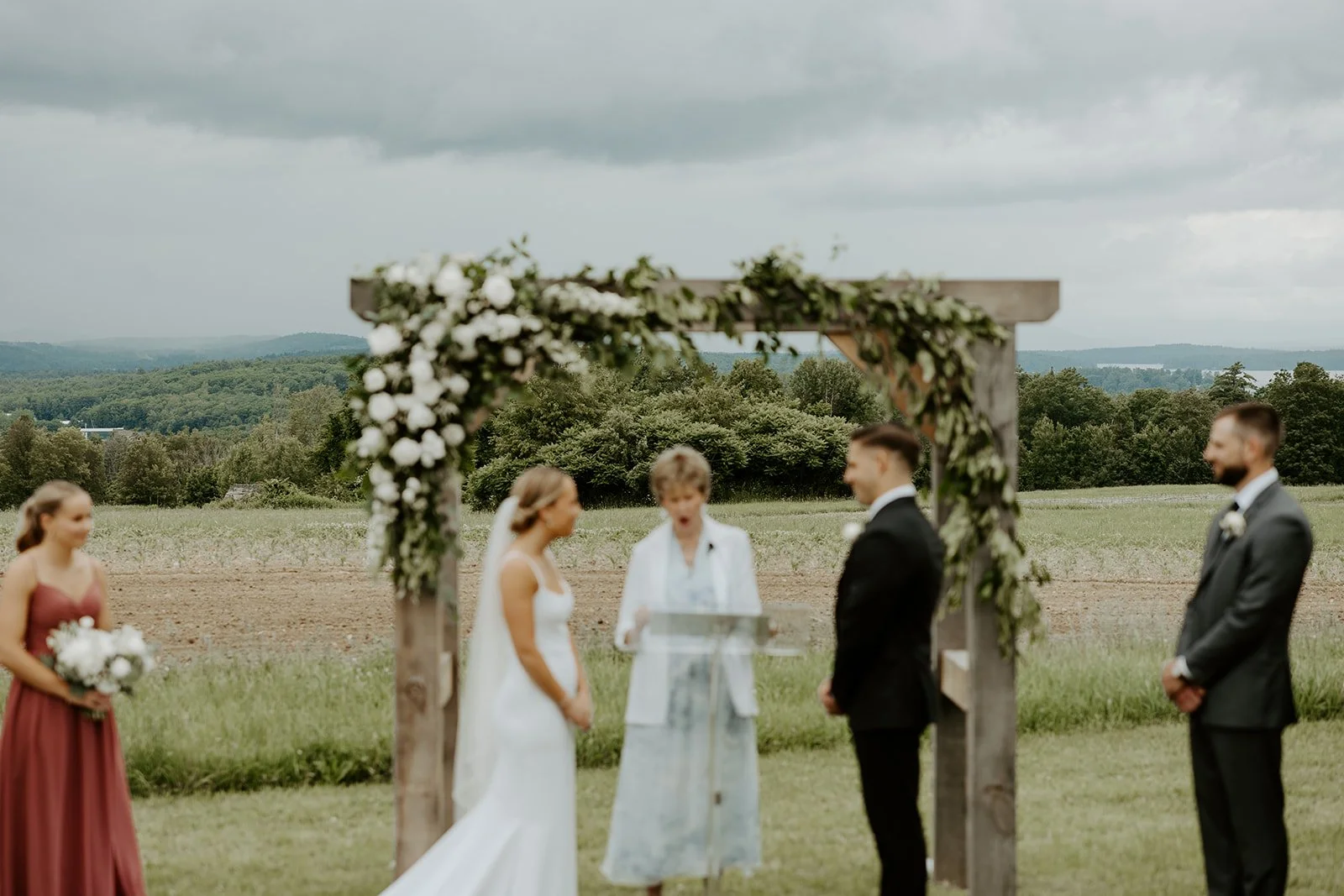 A wedding ceremony at timber hill farm