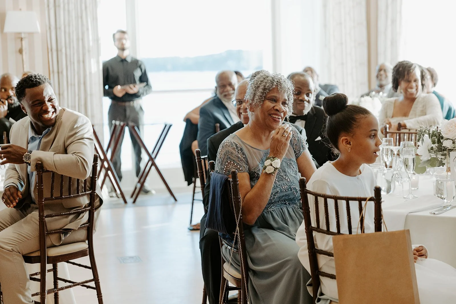 Wedding guests at a wedding reception at Beauport Hotel