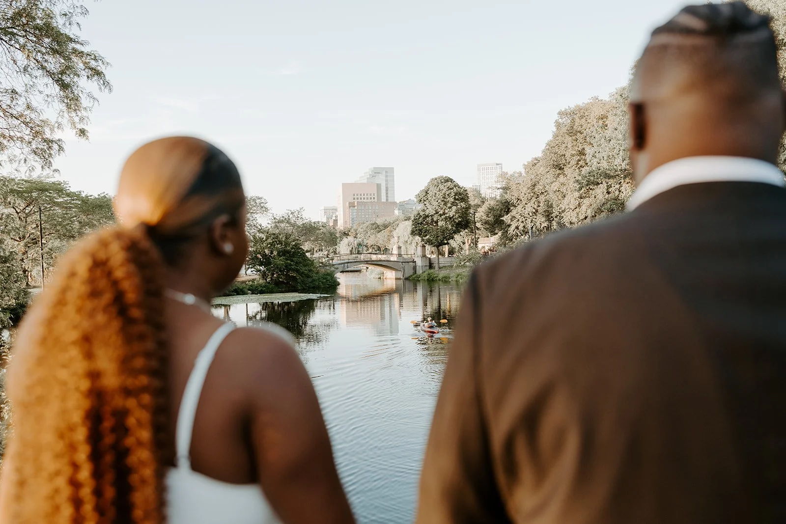 A couple looking at the City from the Esplanade