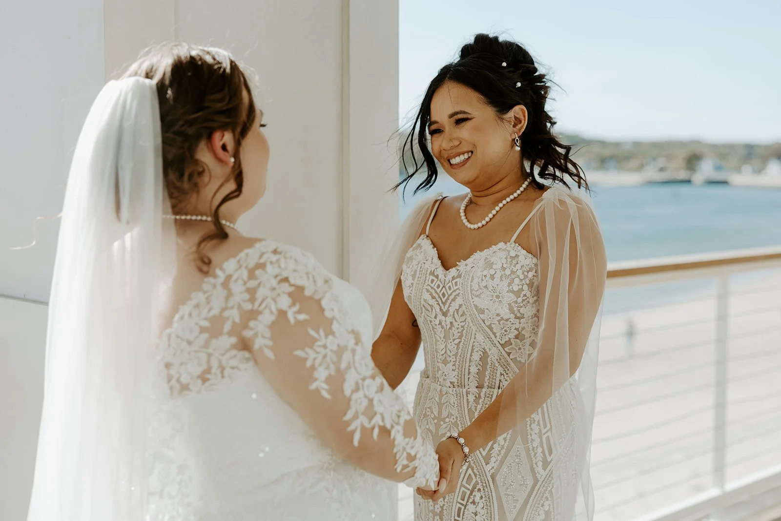 Two brides during a wedding first look
