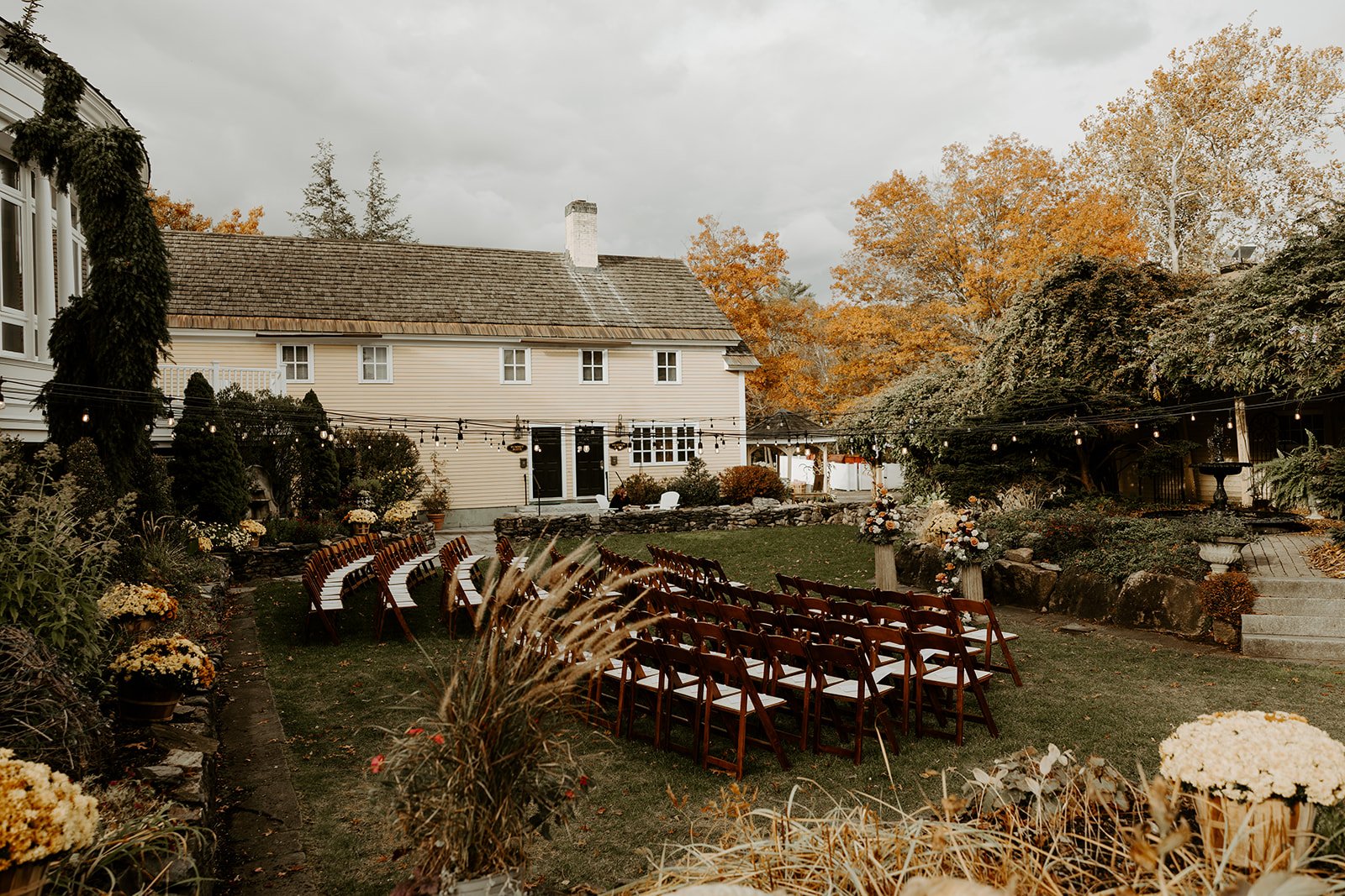 A wedding ceremony set up at a New Hampshire wedding venue