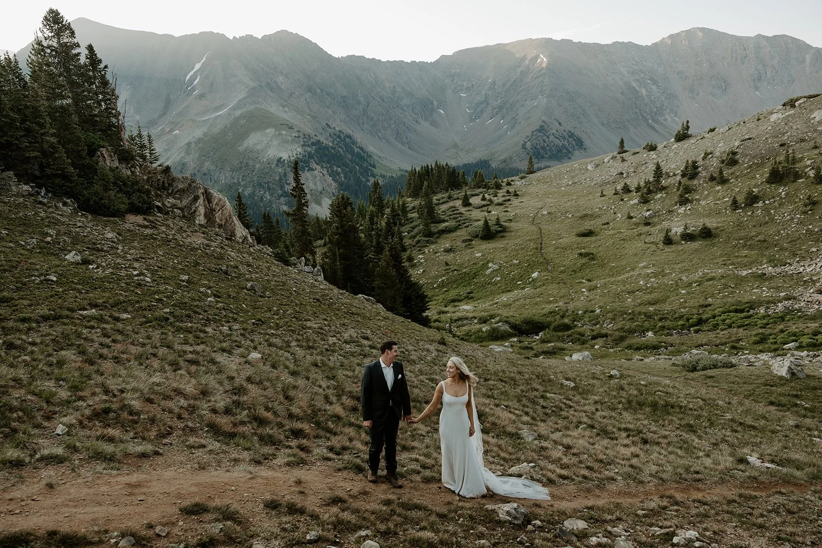 A bride and groom at a mountain destination wedding