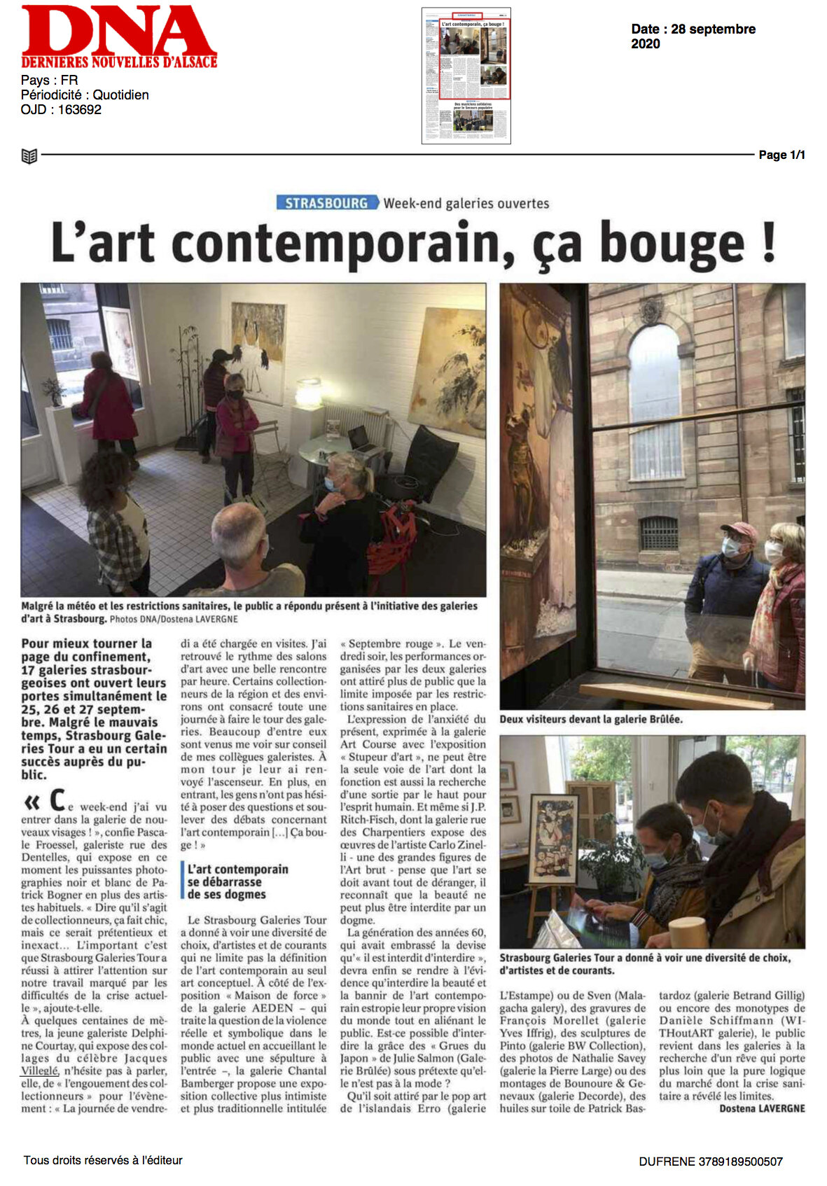 L’art contemporain - ça bouge ! DNA, exposition d’octobre et novembre 2020