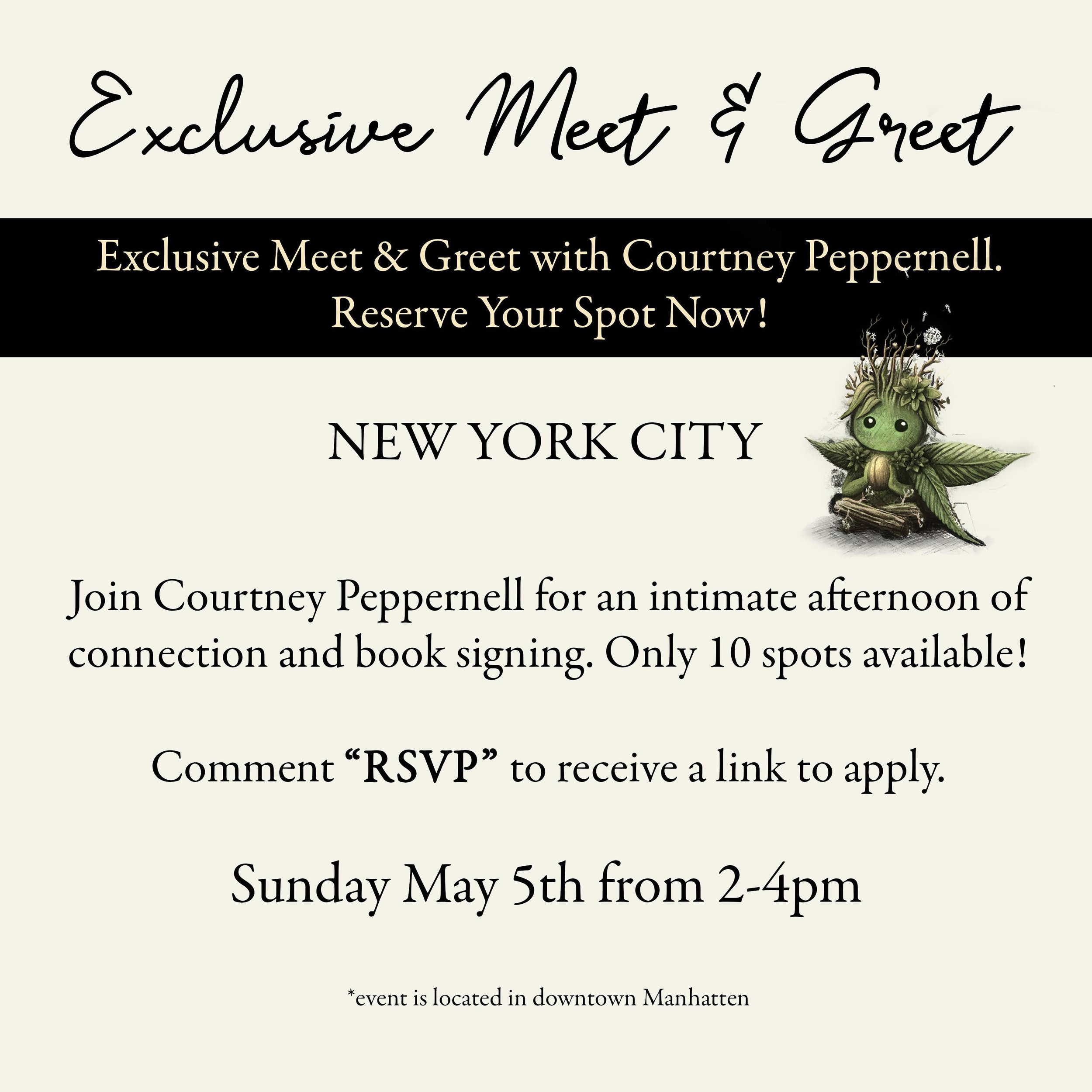 Exclusive Meet &amp; Greet with Courtney Peppernell in NYC! 🪼comment RSVP below or click the link in my stories to enter 🪼
.
.
10 people will be selected and contacted to join for an intimate gathering with best-selling author, Courtney Peppernell 