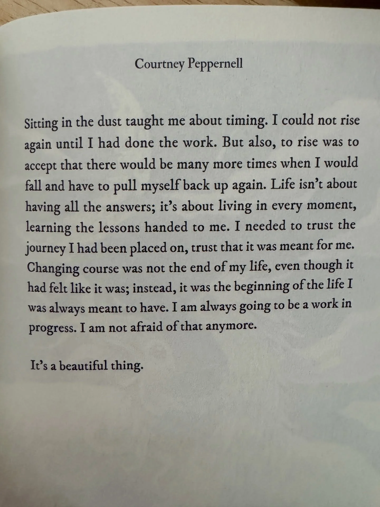 Changing course is not the end. Life is filled with ups and downs, moments that change you, people that betray you. Don&rsquo;t be afraid to be a work in progress. Something always rises from the ashes. 🐦&zwj;🔥

📖: Out of the Ashes by Courtney Pep