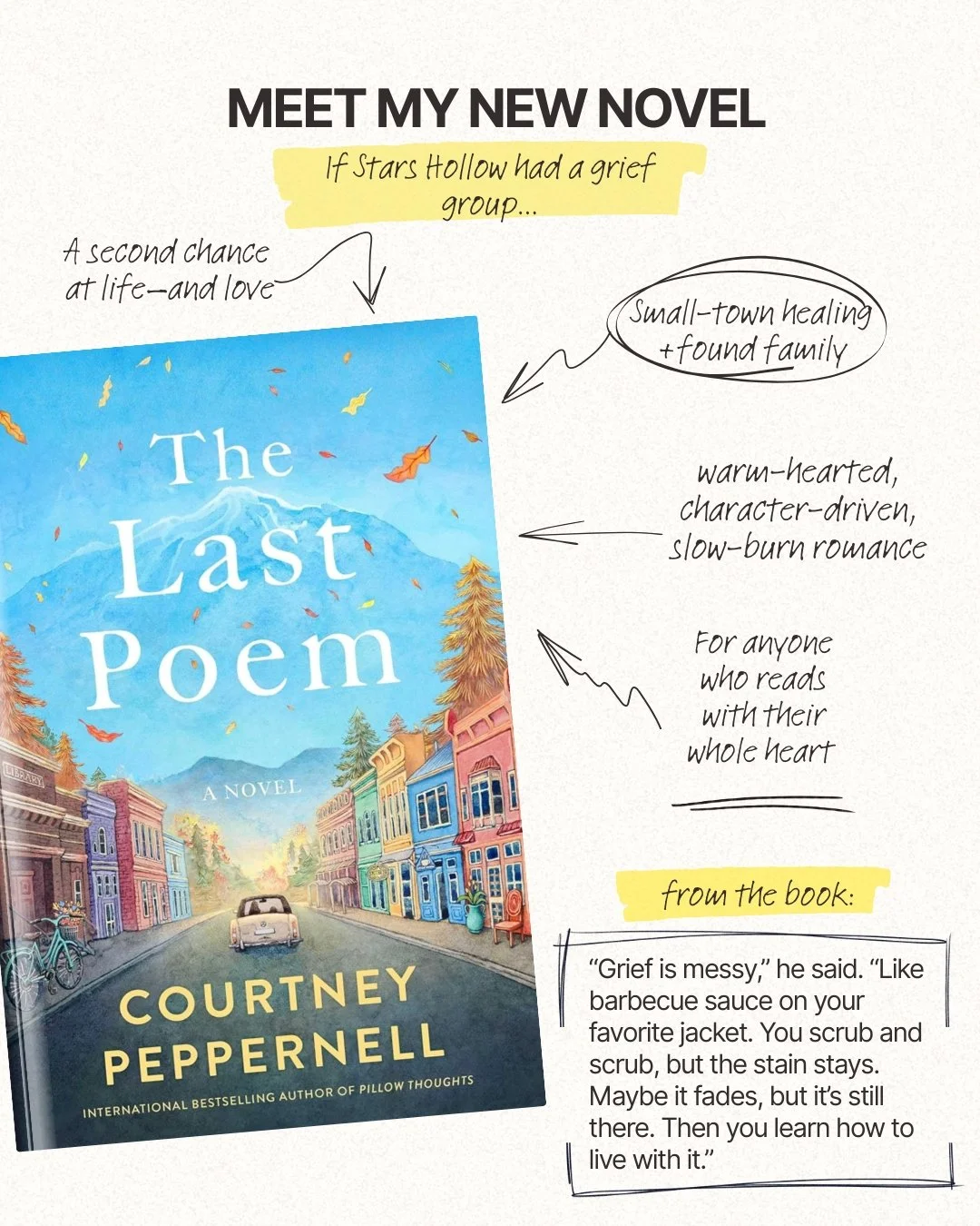 Meet my new novel, The Last Poem 💛 

Wren Paisley has everything. A career she loves, a home in New York, and a wedding on the horizon,  until her fianc&eacute;e, Lucy, dies in a tragic car crash. When the grief (and the media) become unbearable, Wr