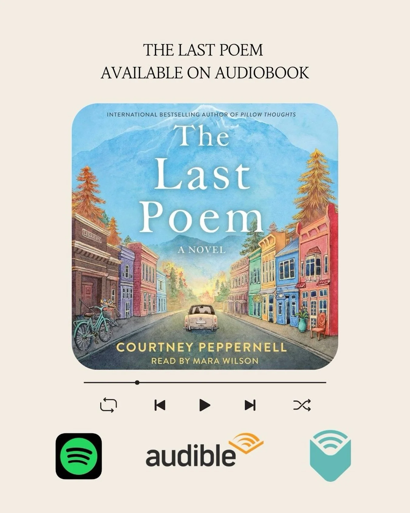 The Last Poem is also available as an audiobook. Narrated by the incredible Mara Wilson 💛 thank you for bringing these characters to life in the best way! 

Available on Audible, Libro.fm and Spotify! Or wherever you get your audiobooks. 
@marawilso