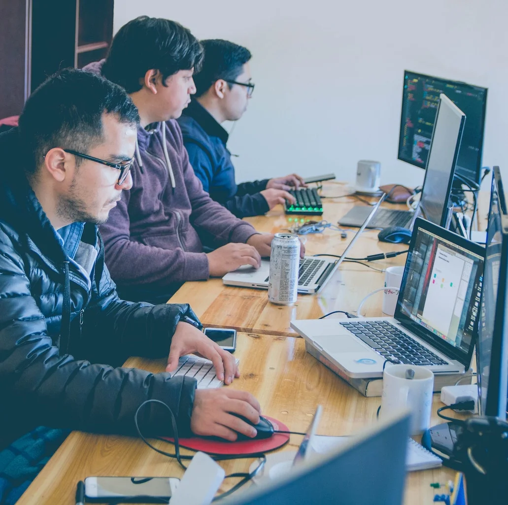 Three Male Custom Software Developers Working on Computers