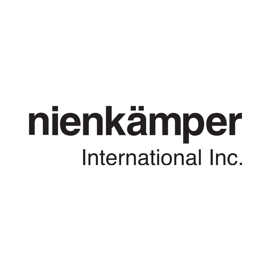 Black and white logo with a silhouette of a person sitting on a rock, and the text 'nienkämpfer International Inc.' underneath.