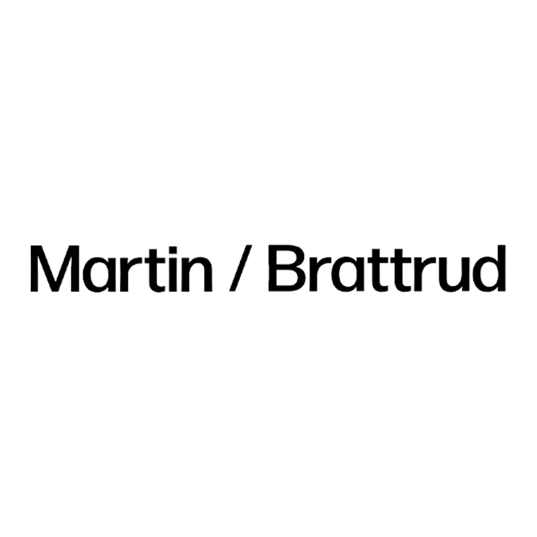 Black logo with the sketch of a butterfly above the text "Martin / Brattrud" in black.